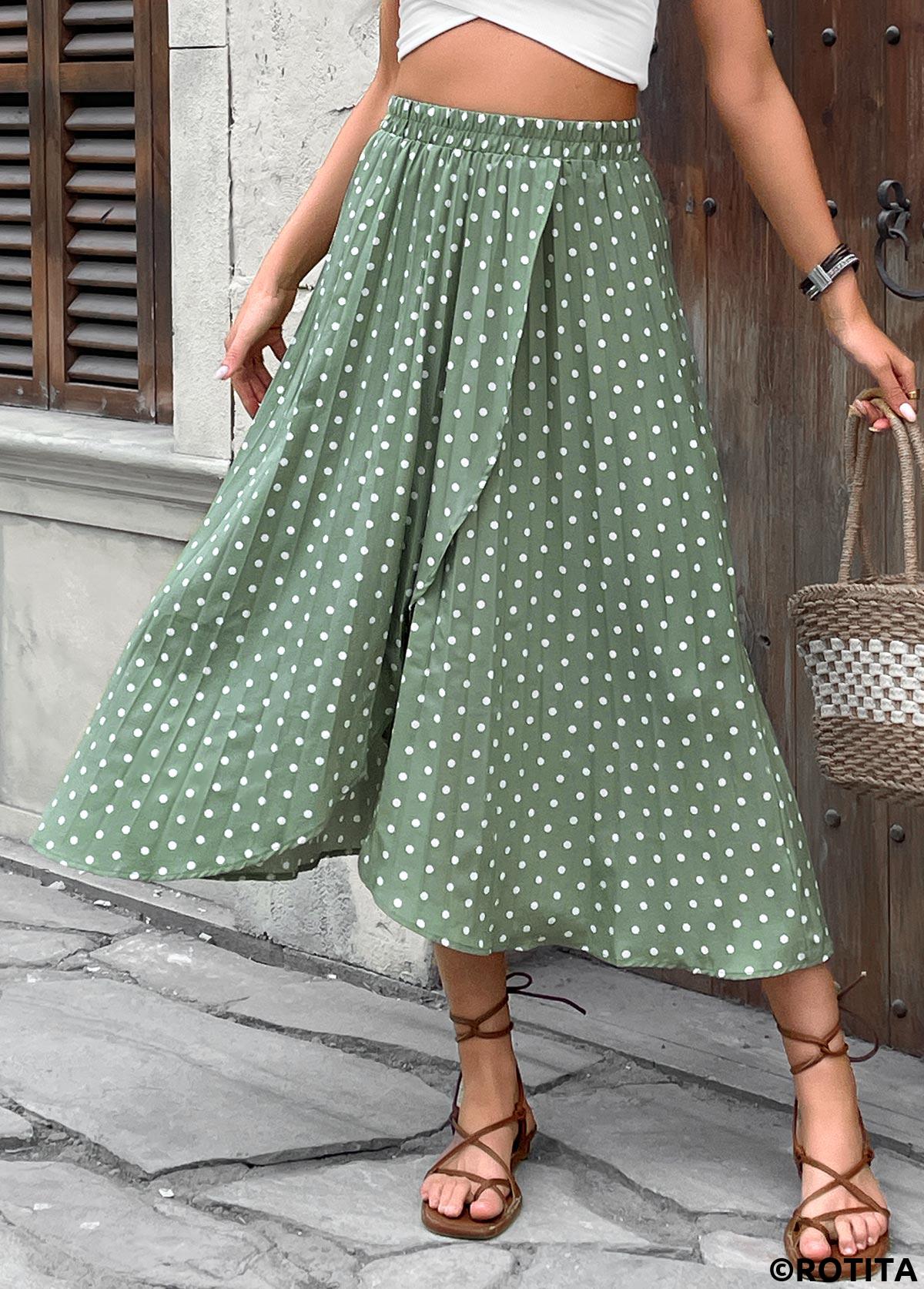 Sage Green bottoms,Dot bottoms,Polka Dot Sage Green Maxi Elastic Waist Skirt