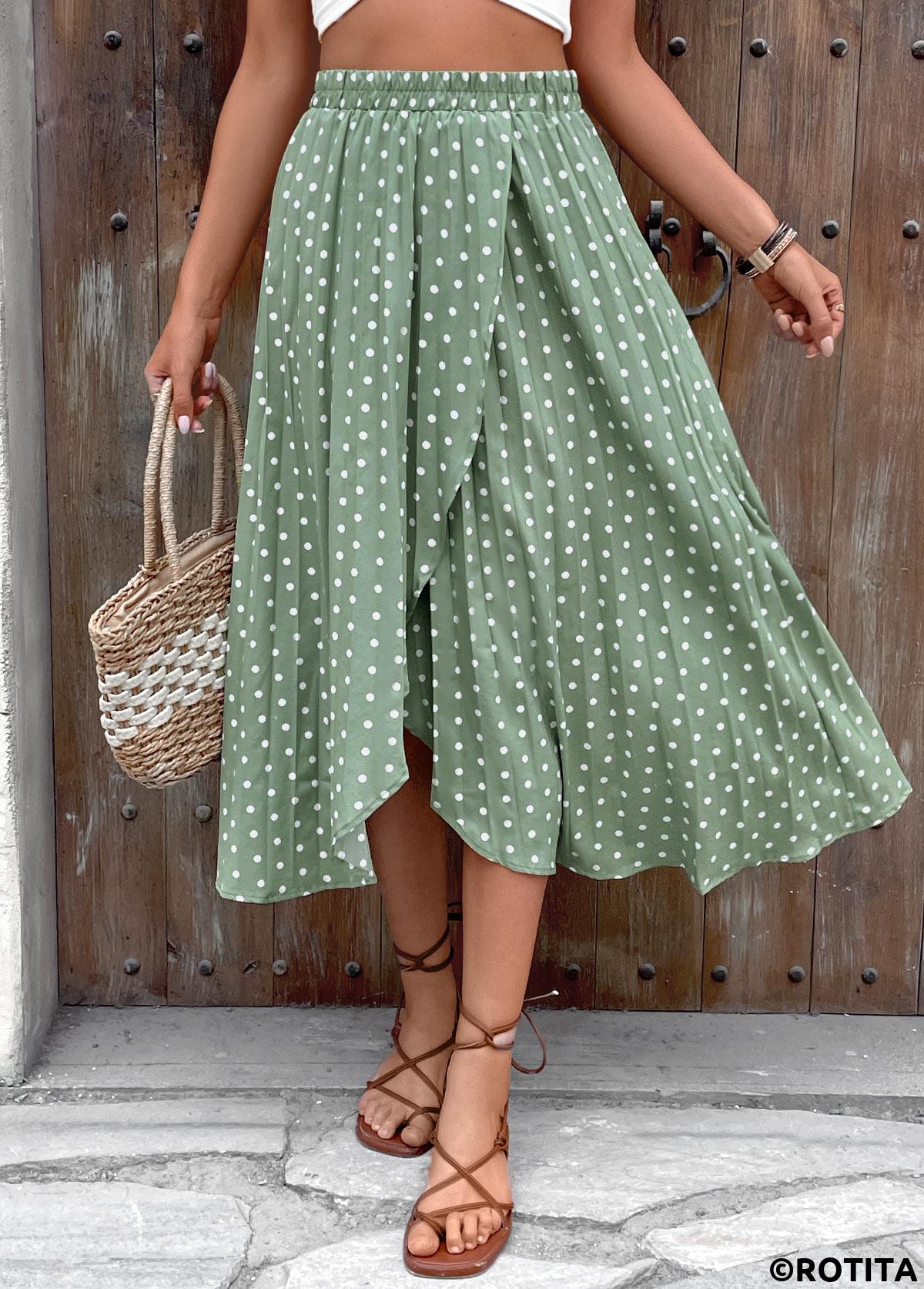 Sage Green bottoms,Dot bottoms,Polka Dot Sage Green Maxi Elastic Waist Skirt