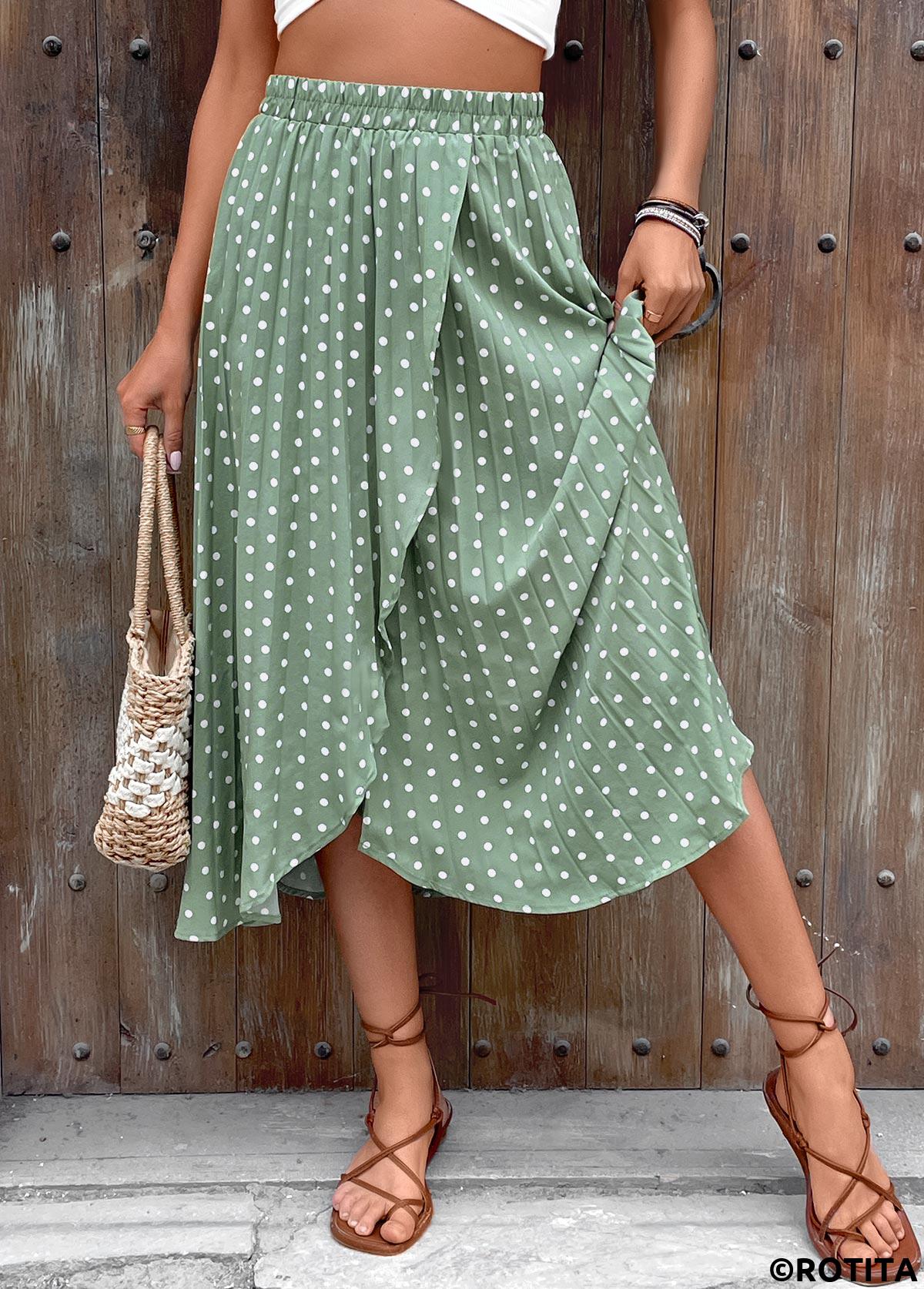 Sage Green bottoms,Dot bottoms,Polka Dot Sage Green Maxi Elastic Waist Skirt