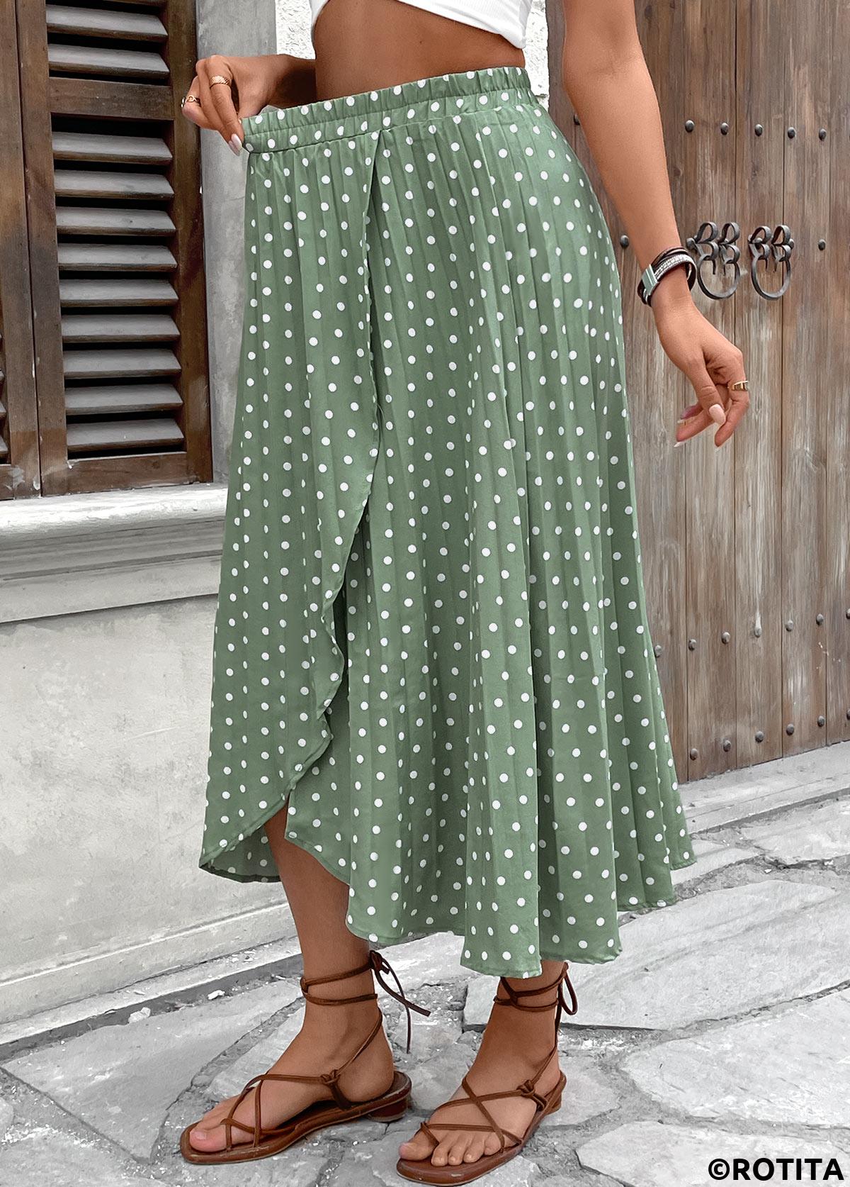 Sage Green bottoms,Dot bottoms,Polka Dot Sage Green Maxi Elastic Waist Skirt