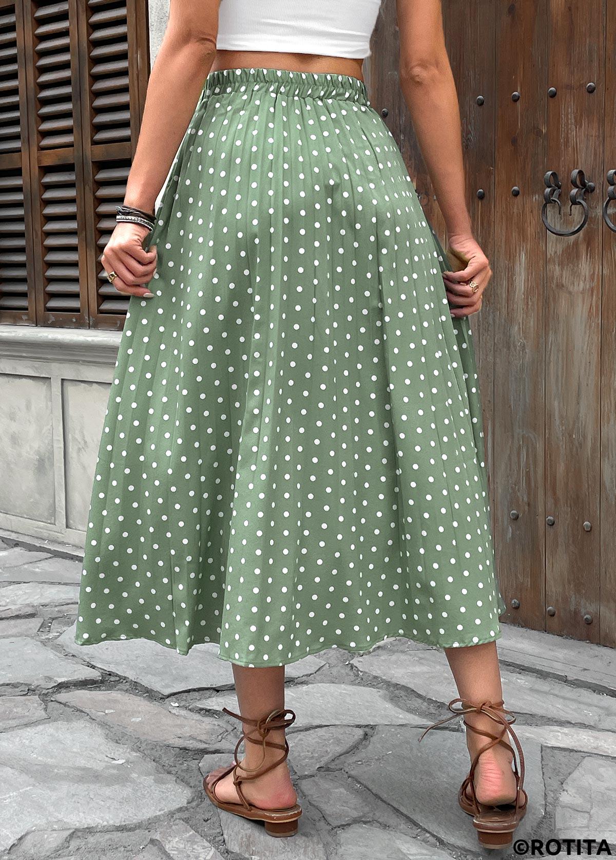 Sage Green bottoms,Dot bottoms,Polka Dot Sage Green Maxi Elastic Waist Skirt