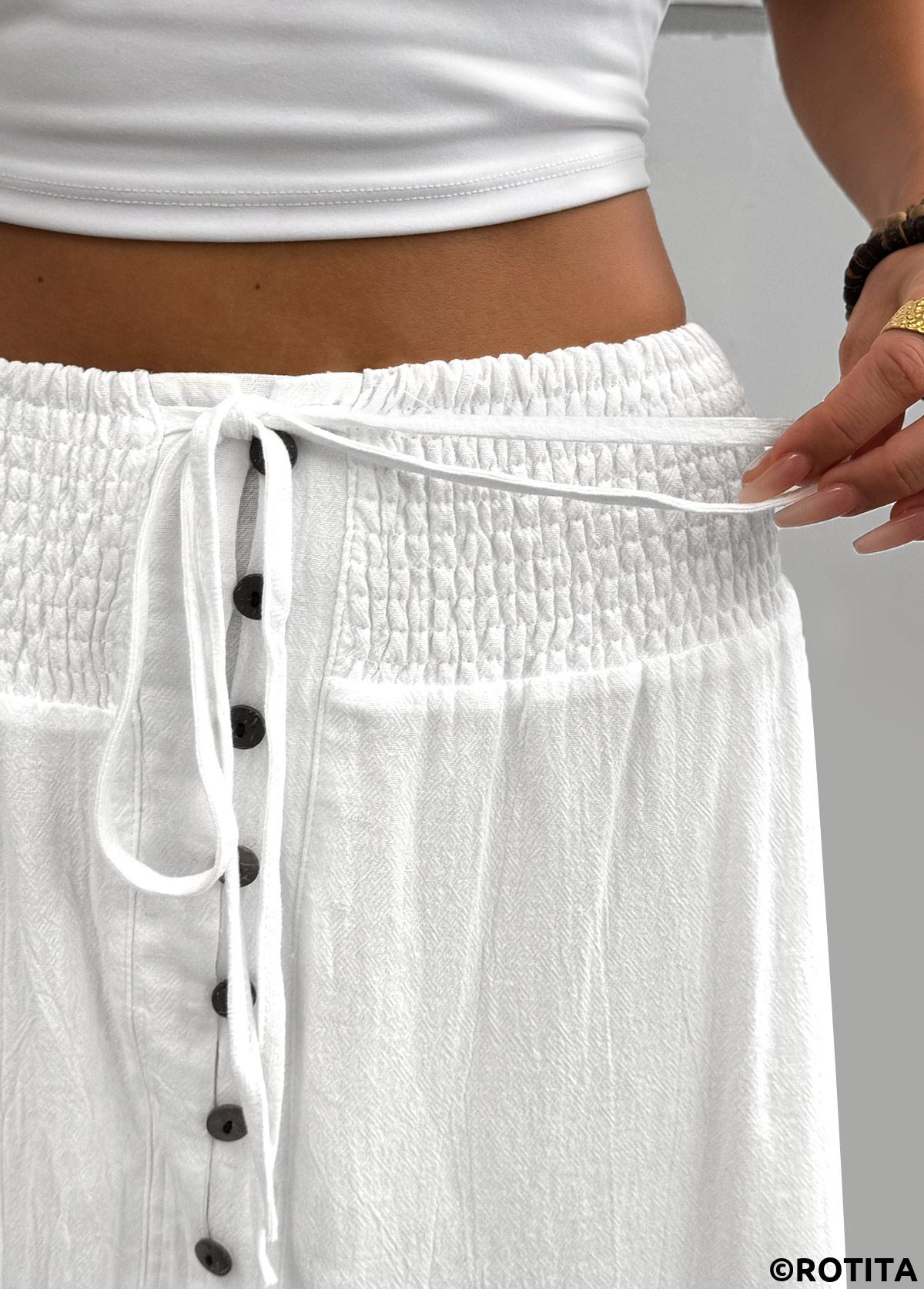 White bottoms,Plain Color bottoms,White Elastic Waist A Line Skirt