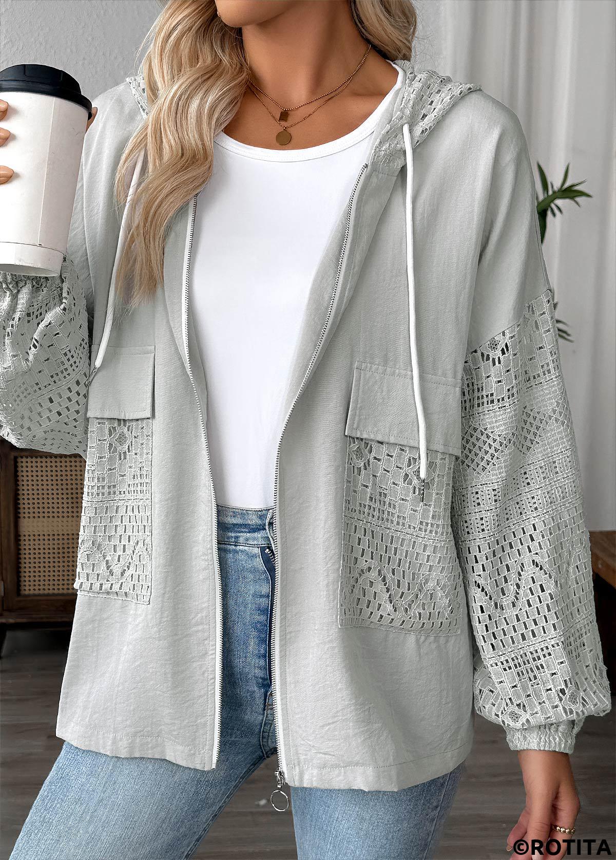 Light Grey Marl tops,Plain Color tops,ROTITA Light Grey Marl Long Sleeve Hoodie