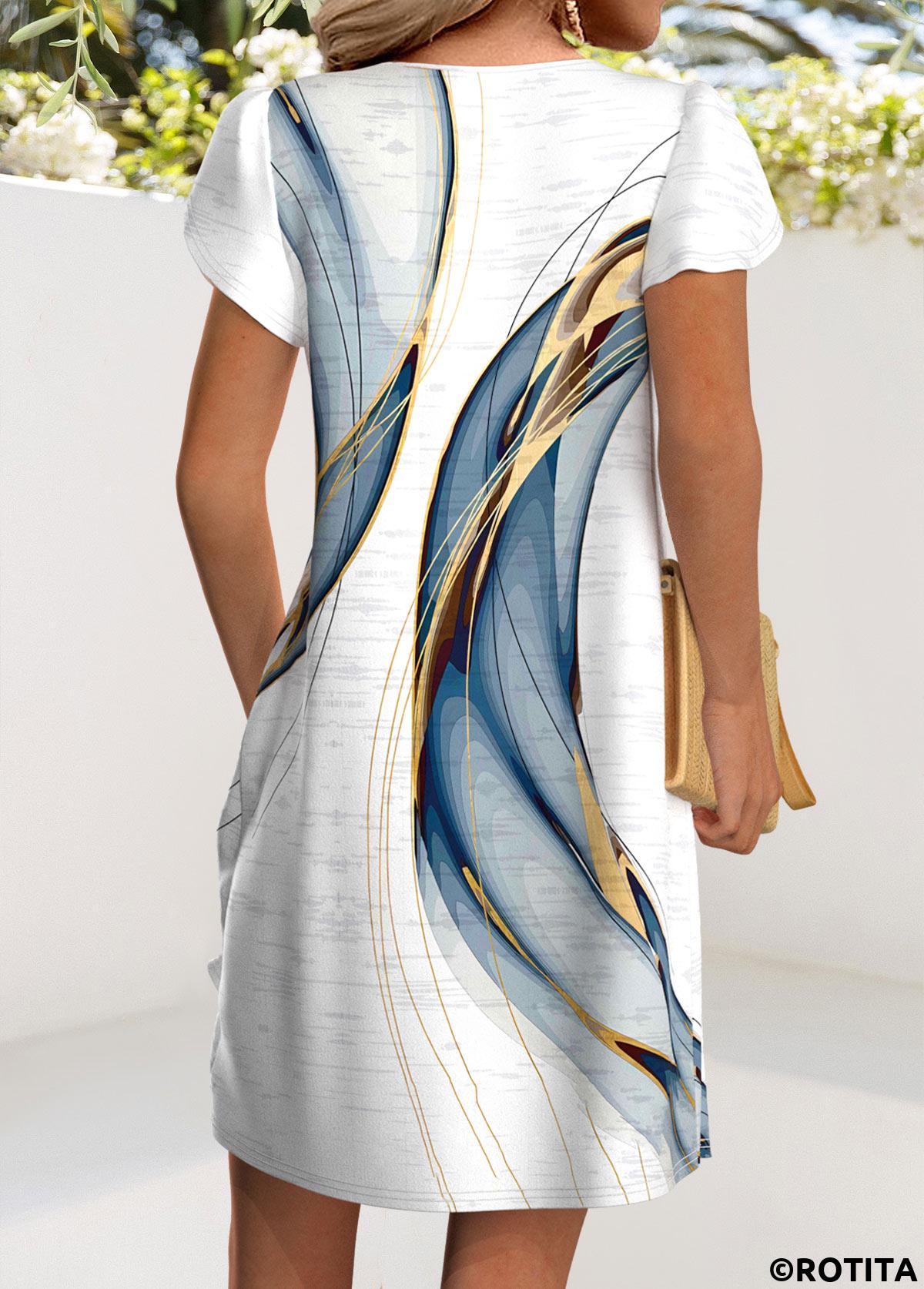 White dresses,Ombre dresses,Everyday dresses,Casual dresses,ROTITA Ombre White Short V Neck Dress