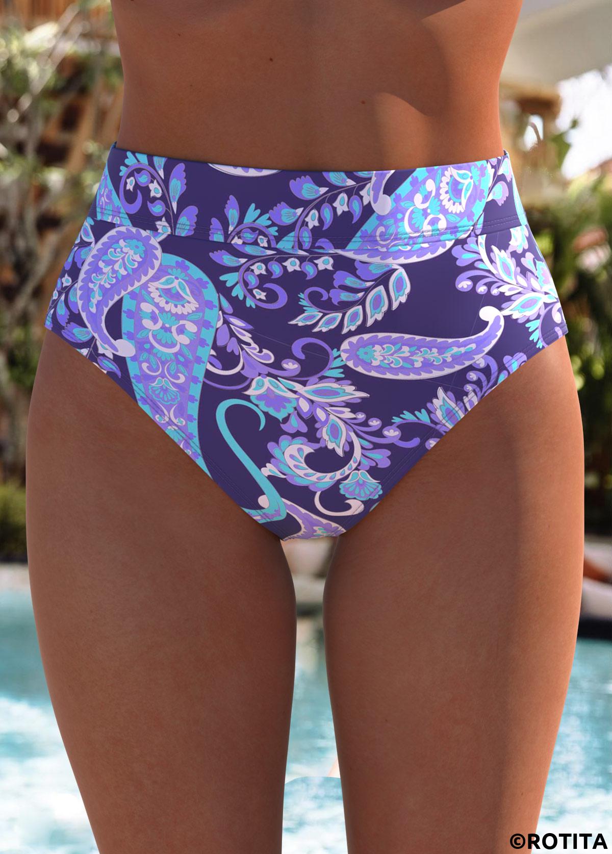 Purple swimwear,Paisley swimwear,ROTITA Purple Paisley Print Mid Waisted Tankini Set