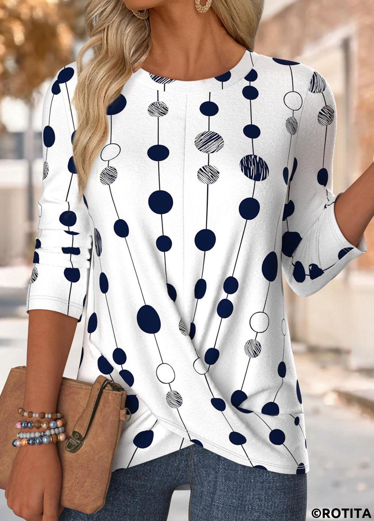 Multi Color tops,Geometric tops,ROTITA Geometric Print Multi Color Round Neck T Shirt