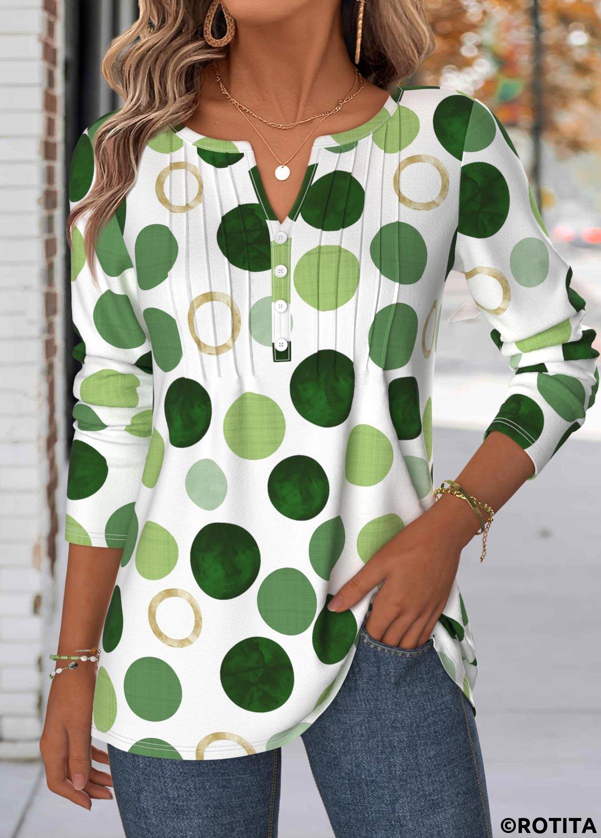 Multi Color tops,Dot tops,ROTITA Polka Dot Multi Color Split Neck T Shirt