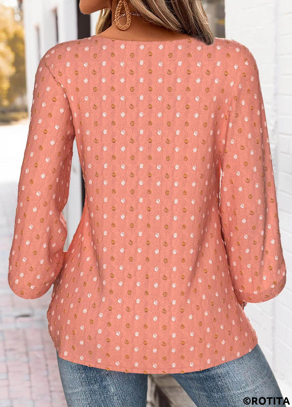 Dusty Pink tops,Plain Color tops,ROTITA Dusty Pink Round Neck 3/4 Sleeve Blouse