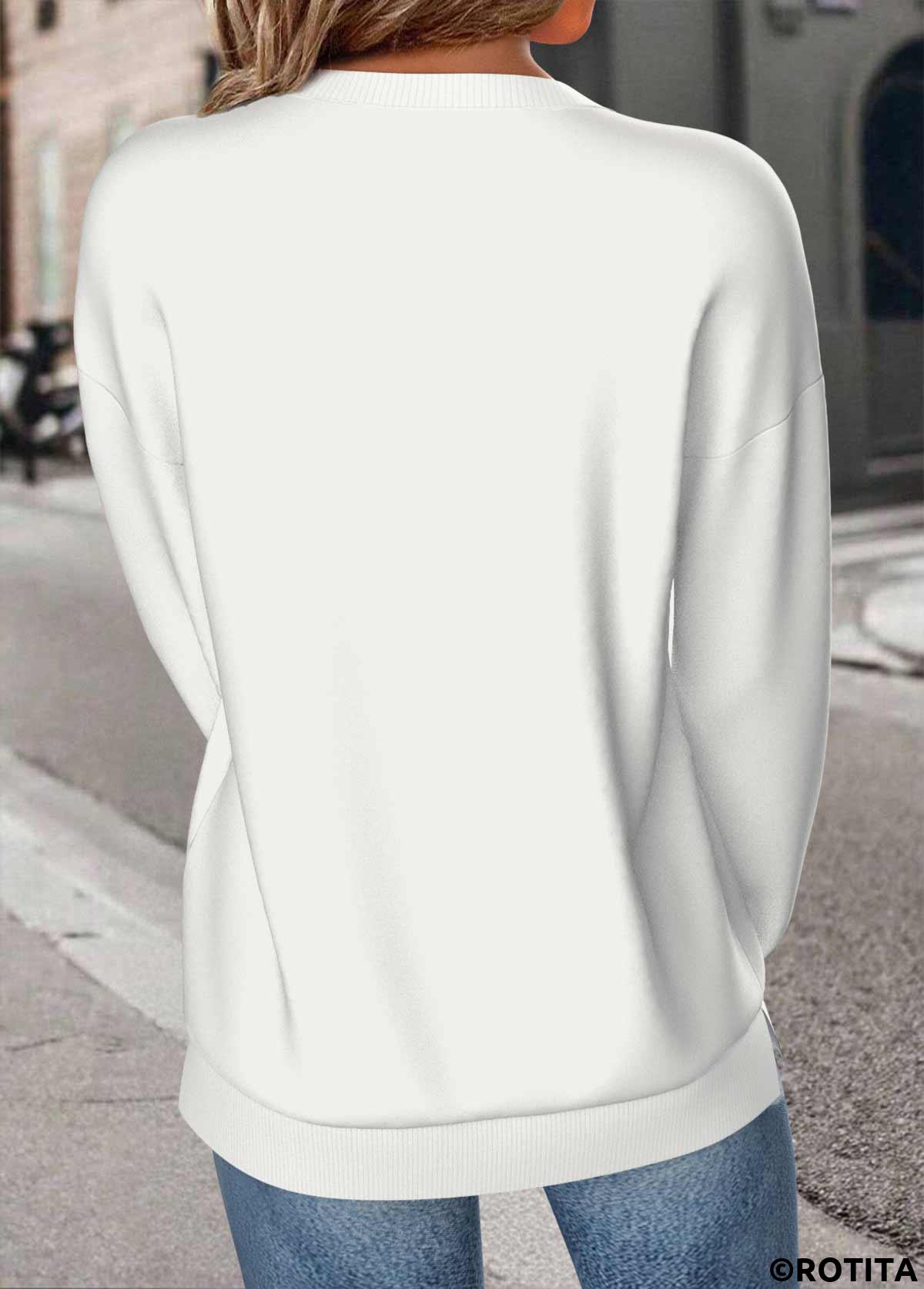 White tops,Plain Color tops,ROTITA White Round Neck Long Sleeve Sweatshirt