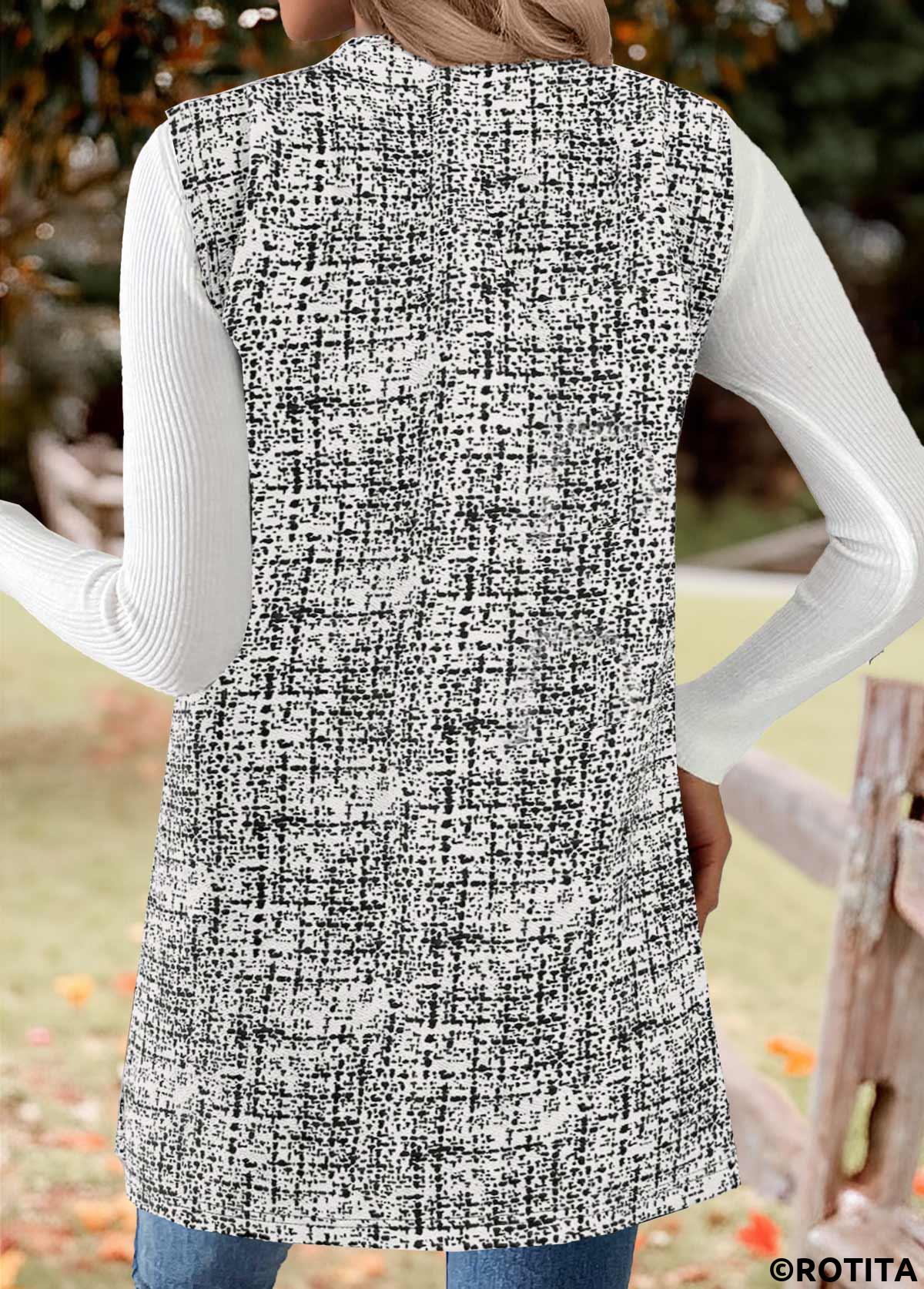 Black tops,Graphic tops,ROTITA Graffiti Print Black Round Neck Sleeveless Waistcoat