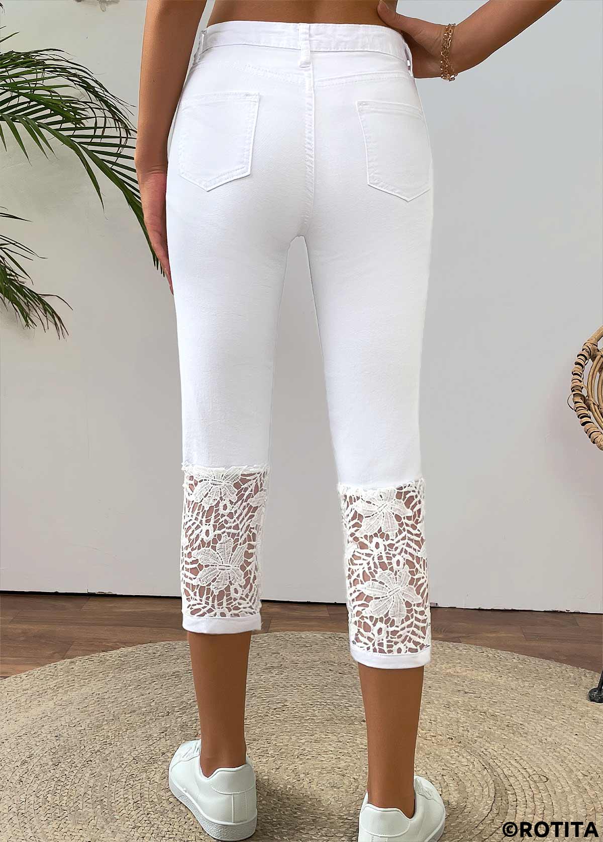 White bottoms,Plain Color bottoms,White Skinny Button Fly High Waisted Jeans