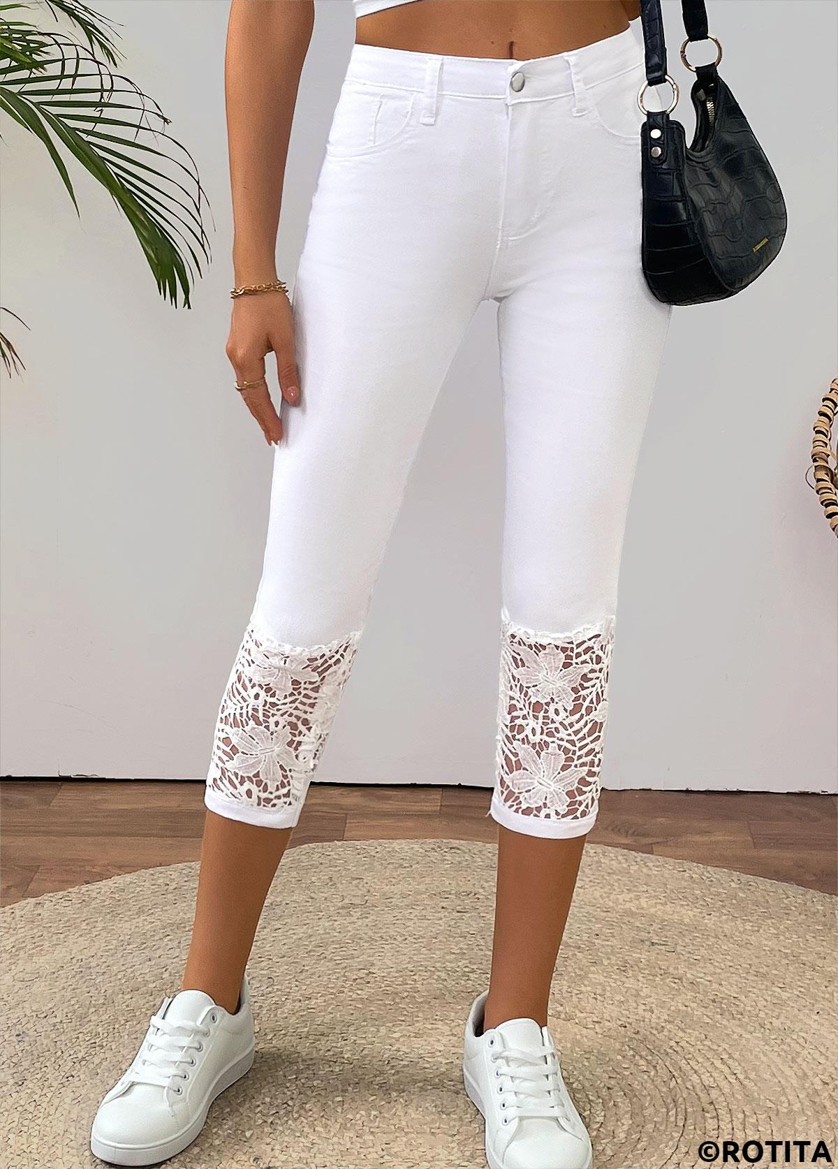 White bottoms,Plain Color bottoms,White Skinny Button Fly High Waisted Jeans