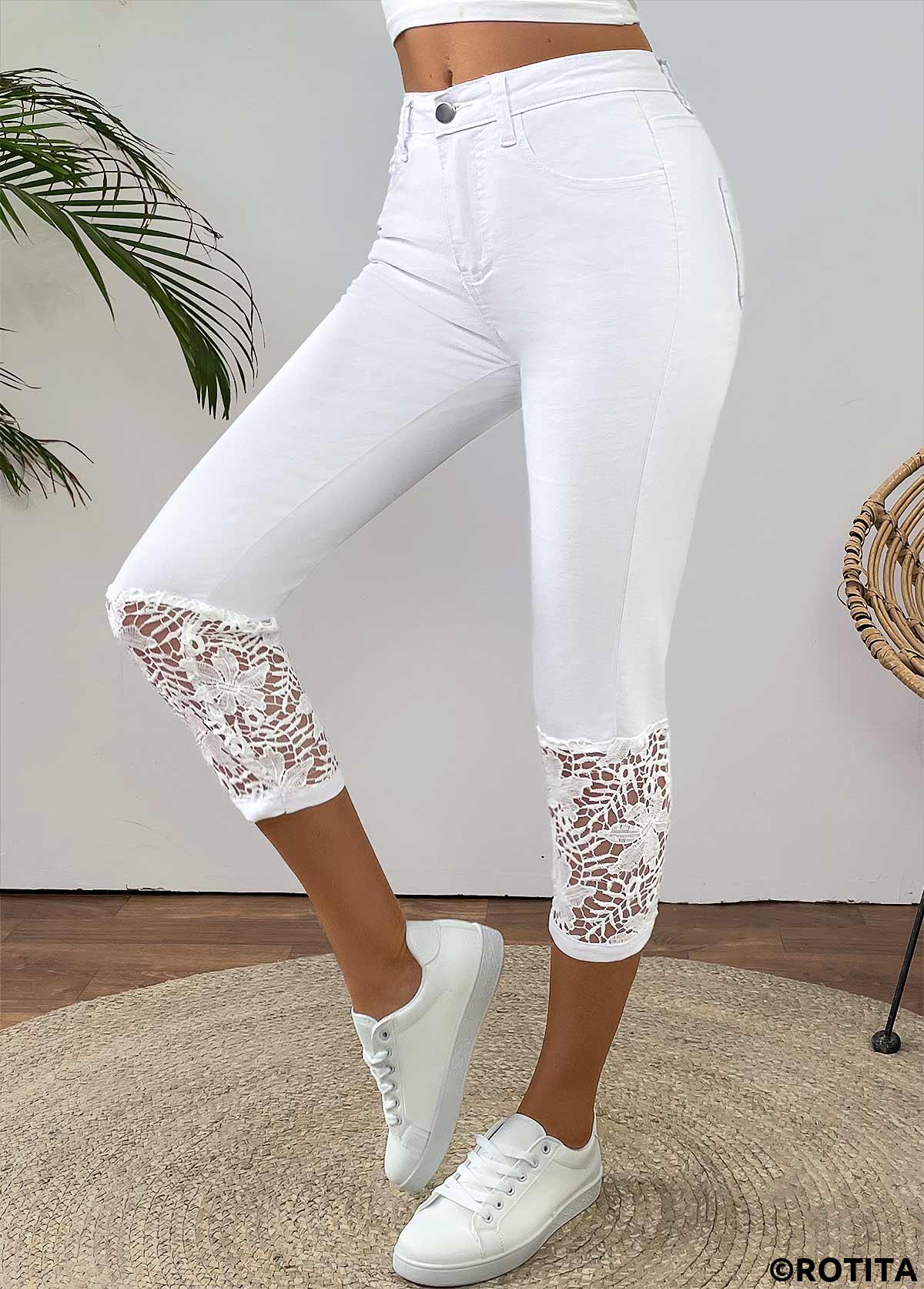 White bottoms,Plain Color bottoms,White Skinny Button Fly High Waisted Jeans