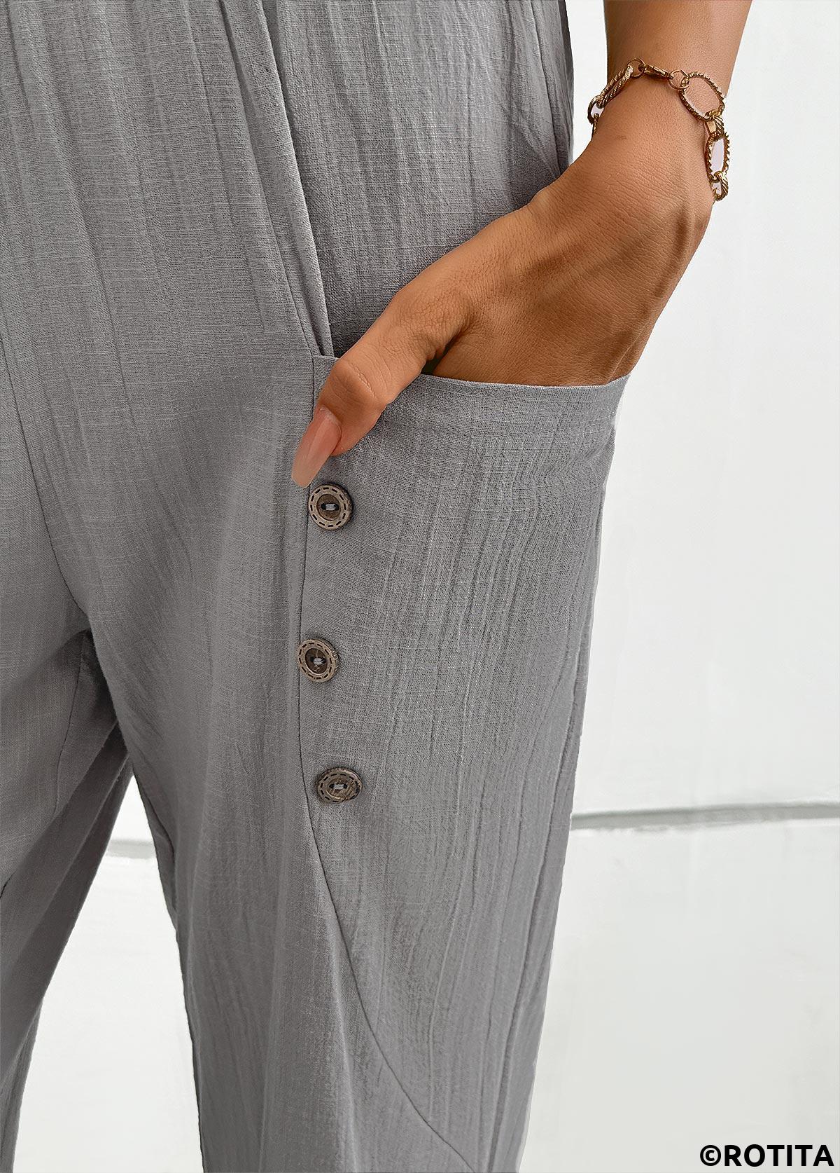 Light Grey bottoms,Plain Color bottoms,Light Grey Straight Leg Elastic Waist Mid Waisted Pants