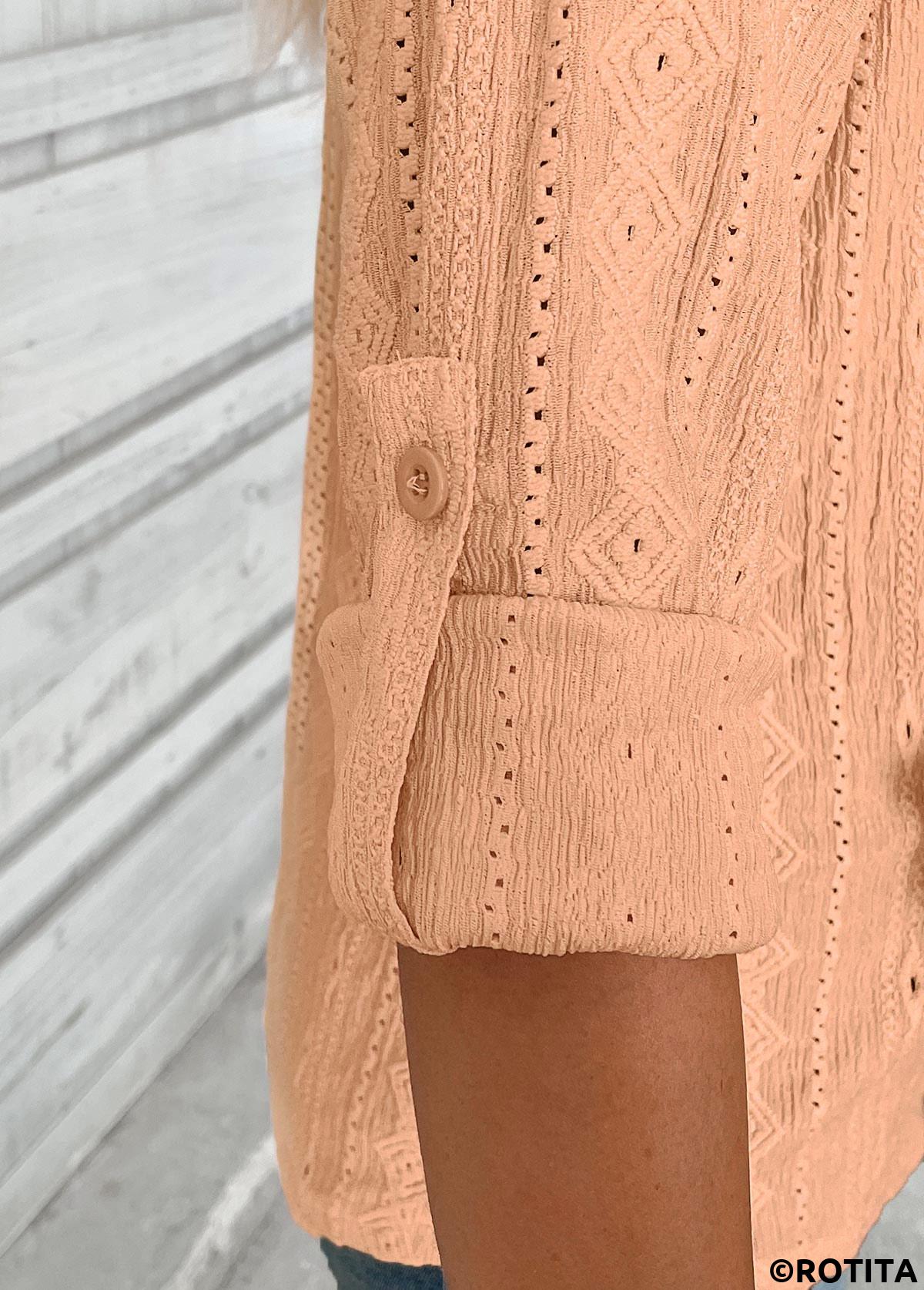 Orange tops,Plain Color tops,ROTITA Dusty Pink Split Neck 3/4 Sleeve Blouse