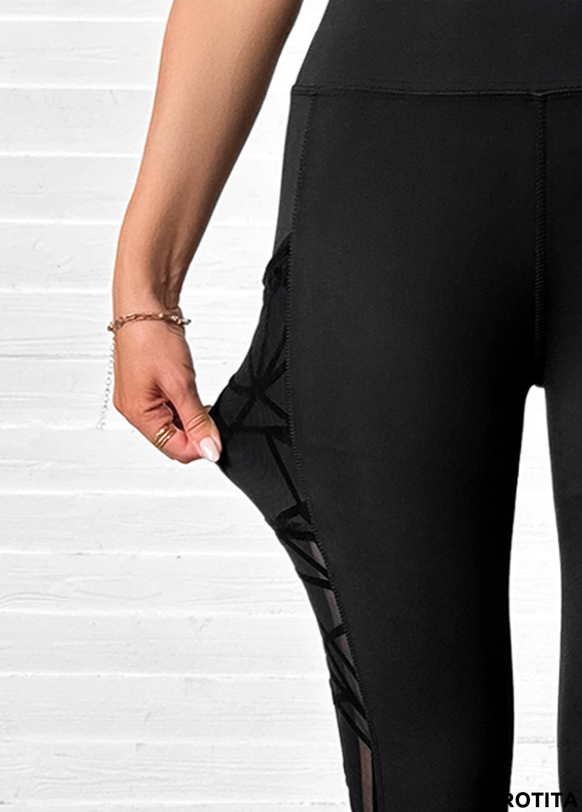 Black bottoms,Plain Color bottoms,Black High Waisted Elastic Waist Ankle Length Leggings