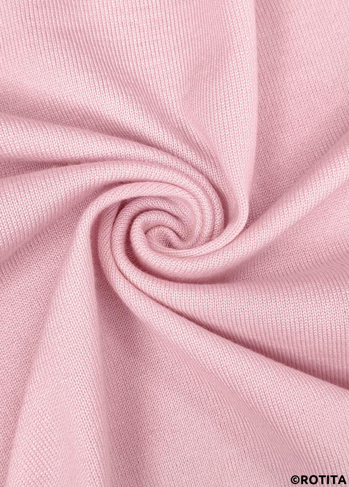 Pink tops,Plain Color tops,Tummy Coverage Pink V Neck Long Sleeve Light Cardigan