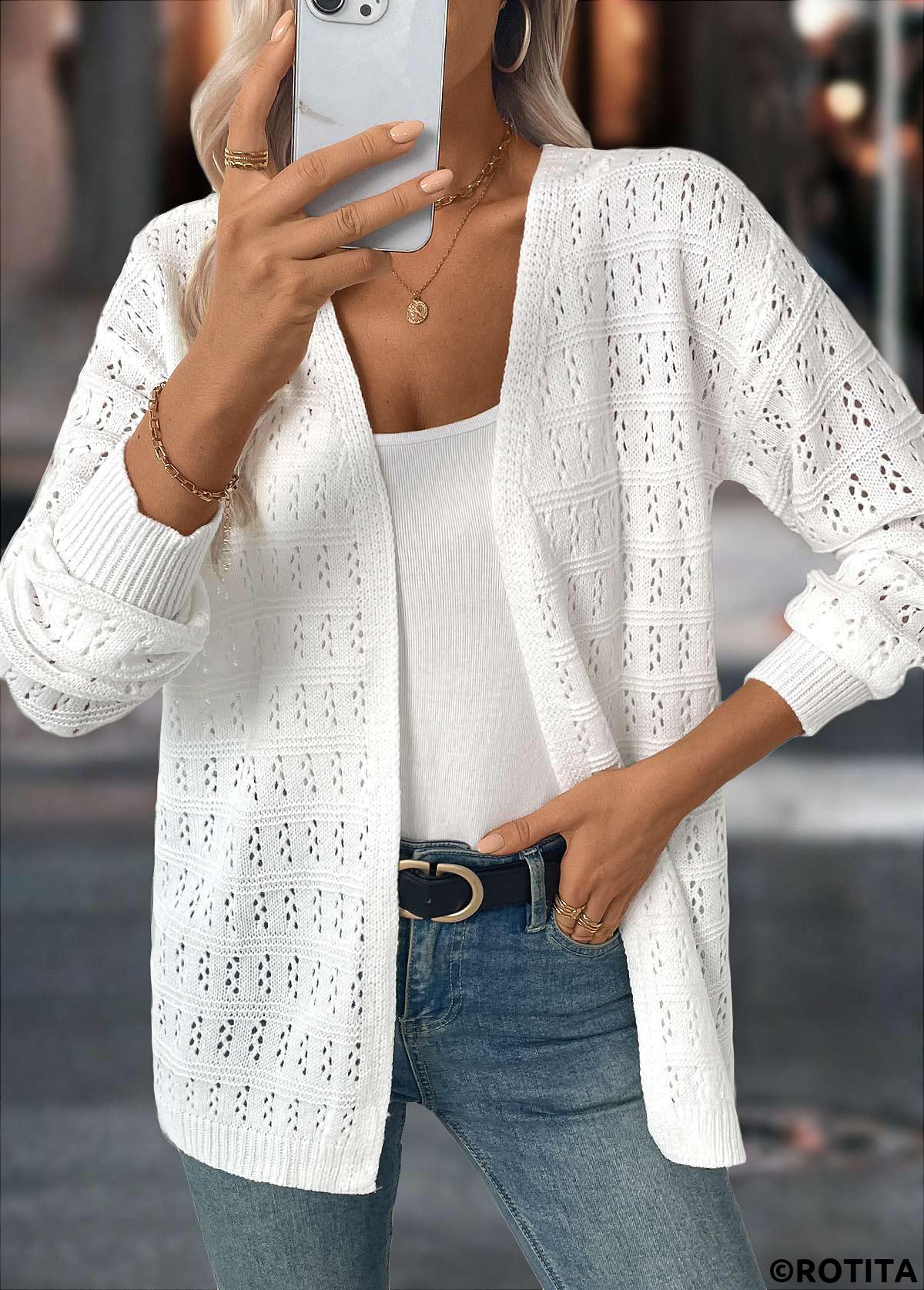 White tops,Plain Color tops,White Light Cardigan