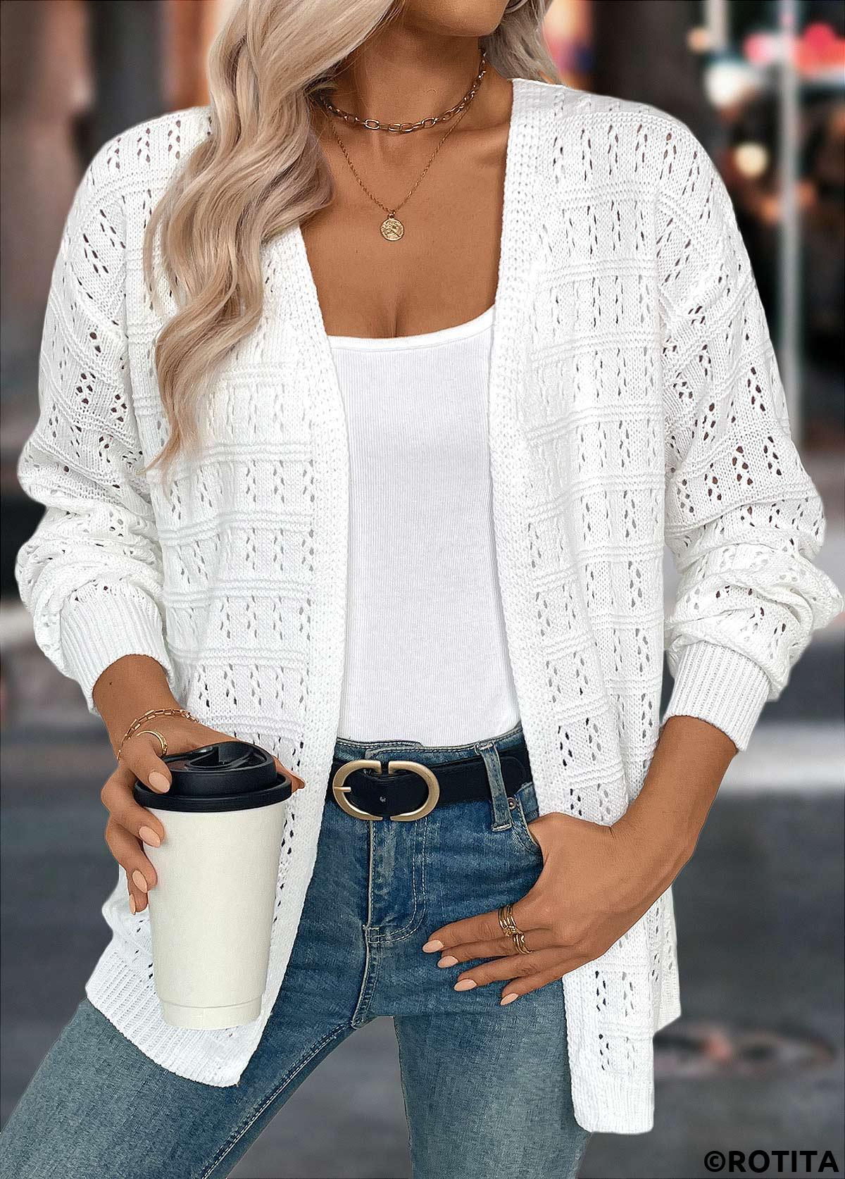 White tops,Plain Color tops,White Light Cardigan
