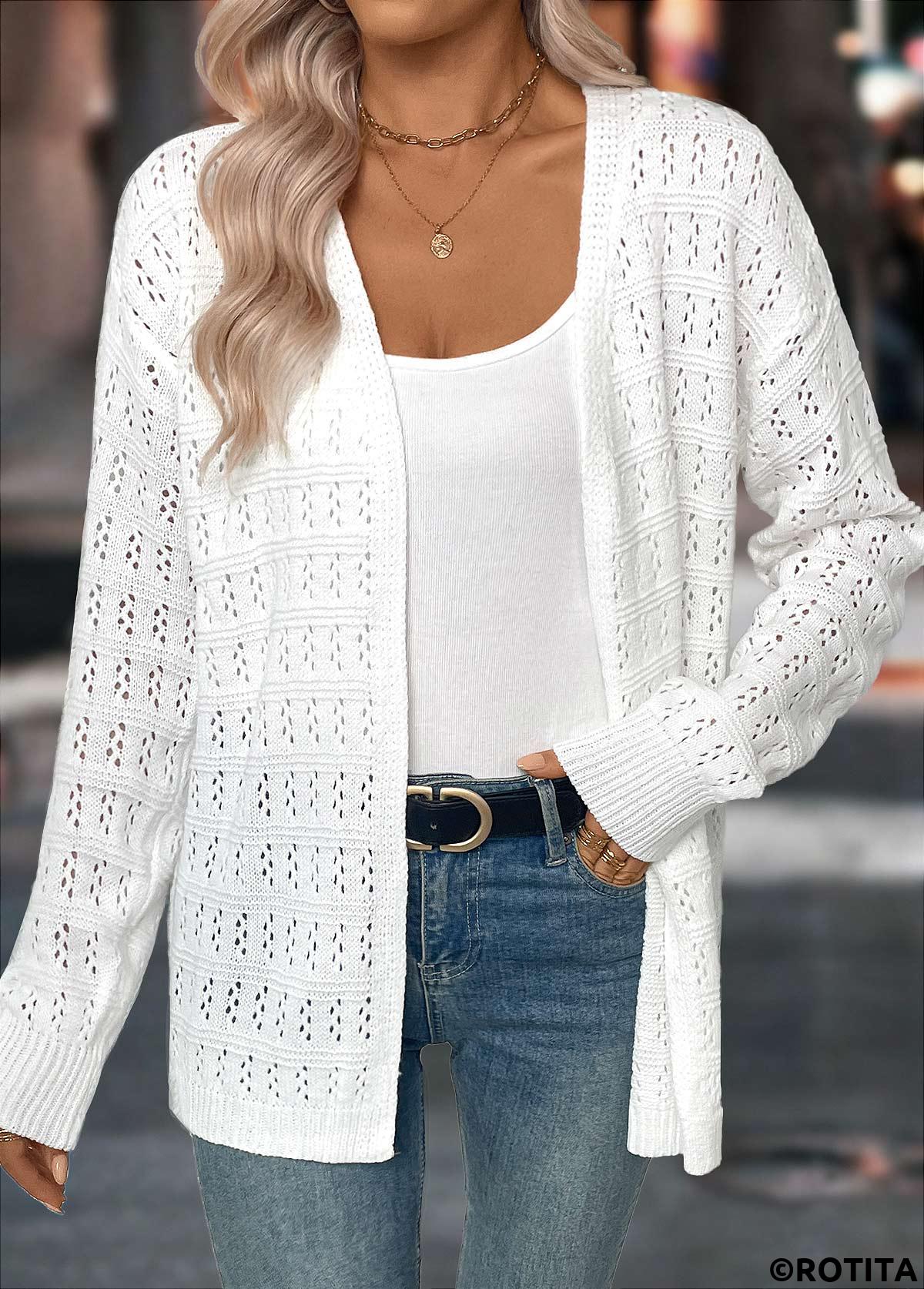 White tops,Plain Color tops,White Light Cardigan
