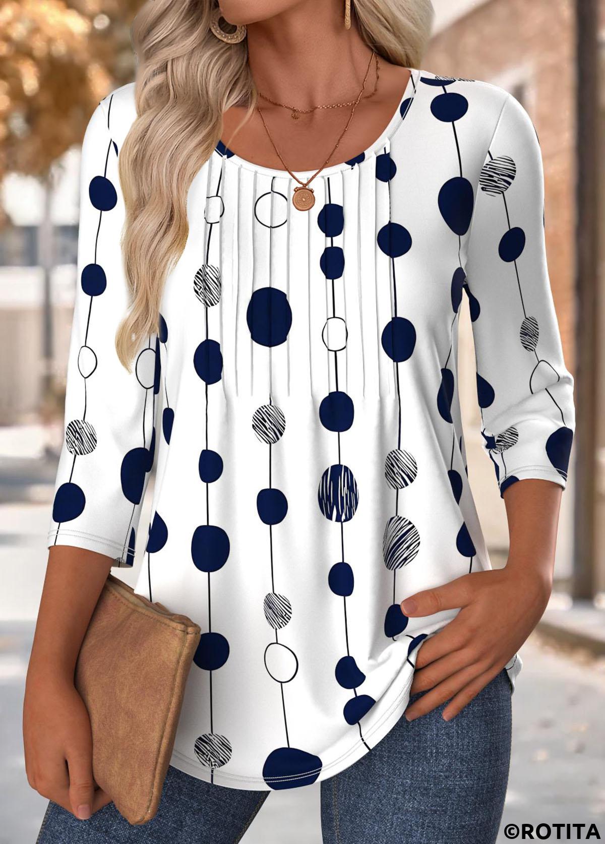 Multi Color tops,Dot tops,ROTITA Polka Dot Multi Color Round Neck T Shirt