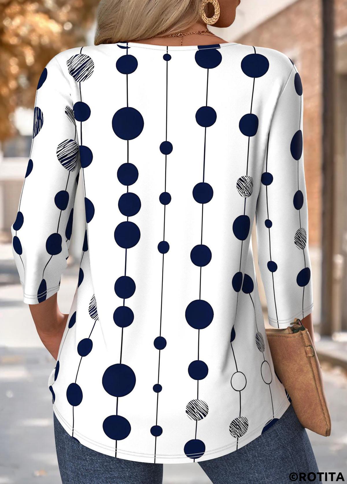 Multi Color tops,Dot tops,ROTITA Polka Dot Multi Color Round Neck T Shirt