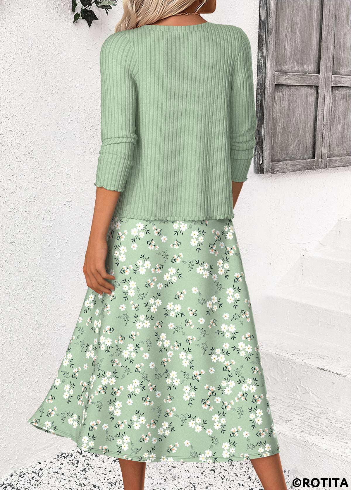 Sage Green dresses,Ditsy Floral dresses,Everyday dresses,Casual dresses,ROTITA Ditsy Floral Print Sage Green Dress and Cardigan