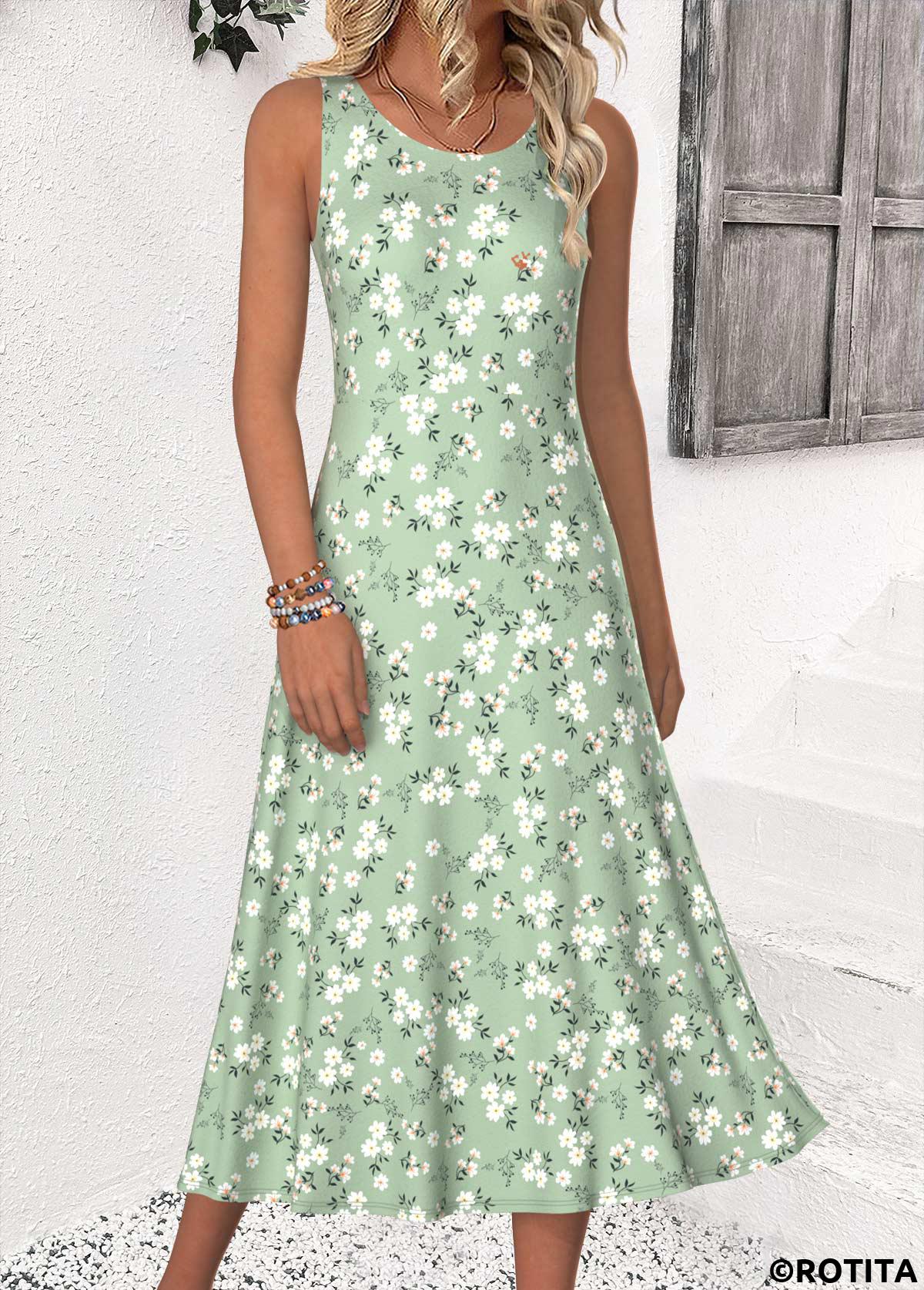 Sage Green dresses,Ditsy Floral dresses,Everyday dresses,Casual dresses,ROTITA Ditsy Floral Print Sage Green Dress and Cardigan