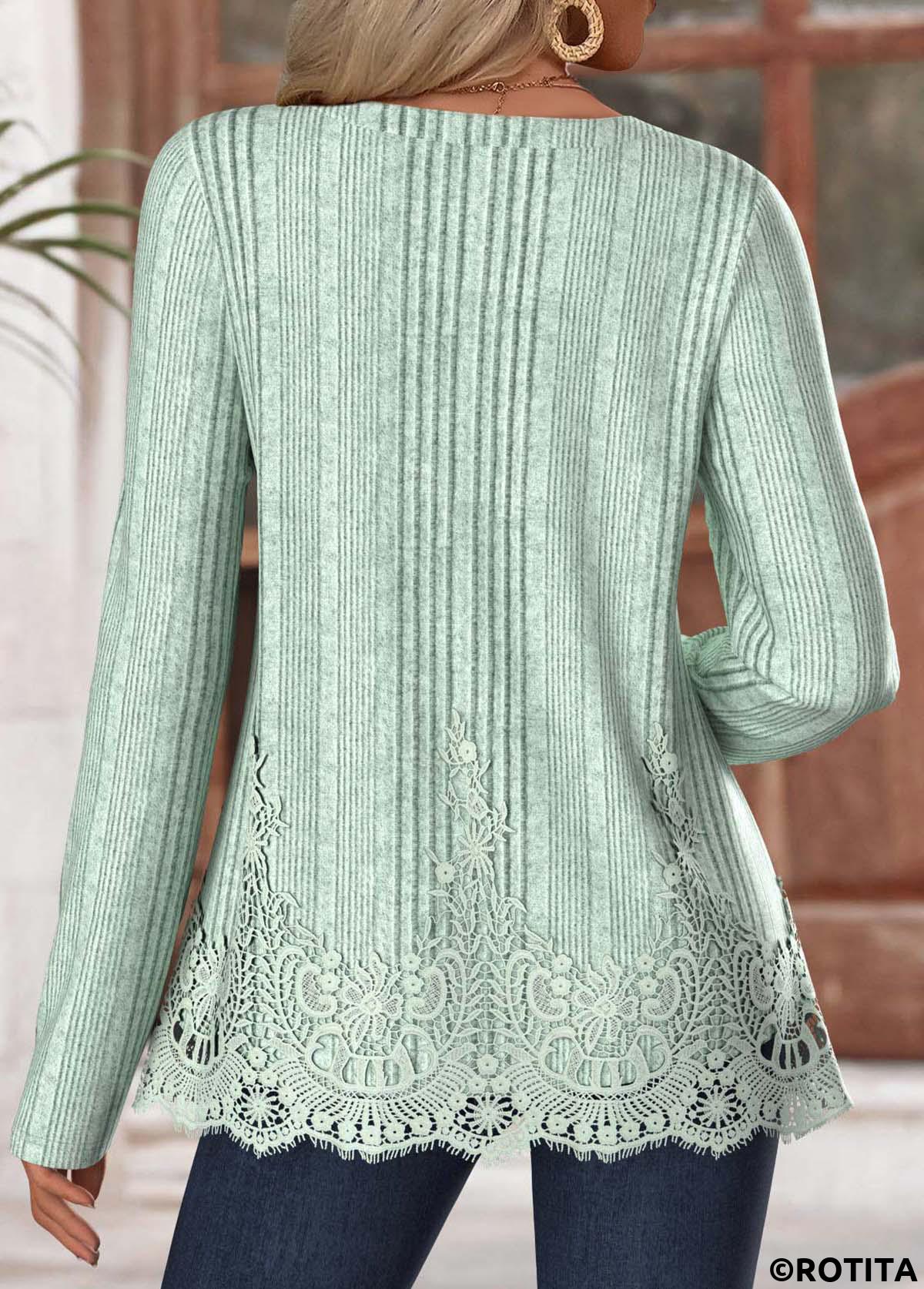 Sage Green tops,Plain Color tops,ROTITA Sage Green Round Neck Long Sleeve T Shirt