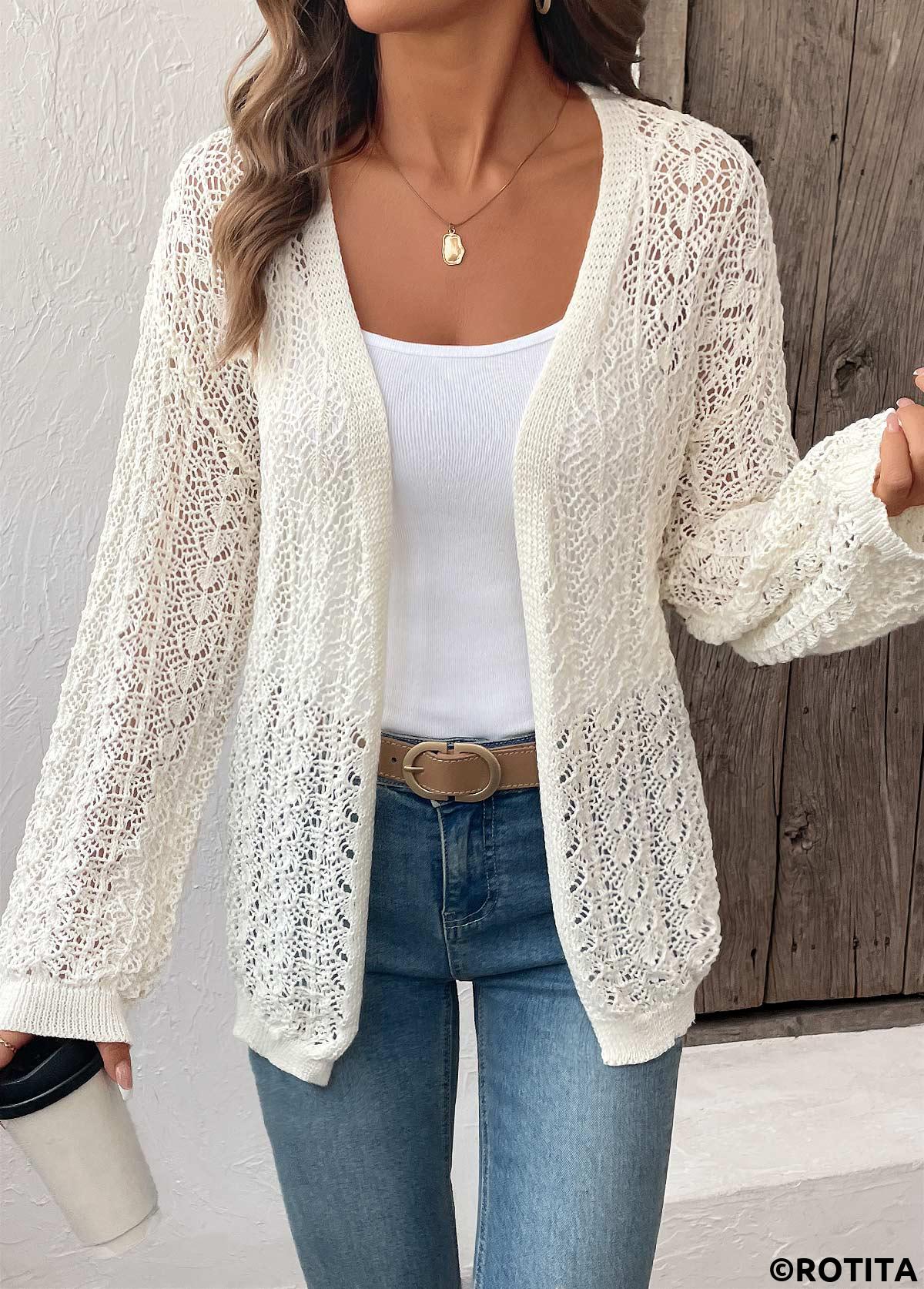 Beige tops,Plain Color tops,Beige Light Cardigan