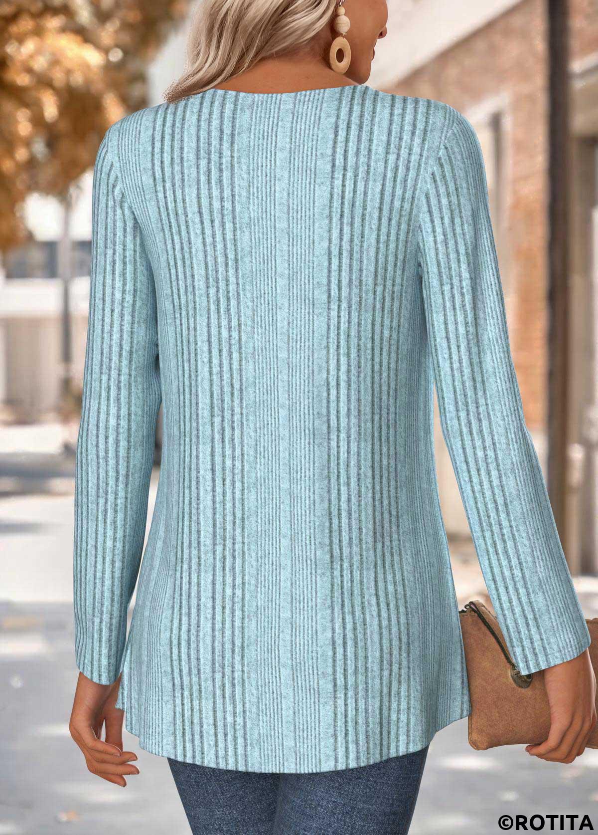 Dusty Blue tops,Plain Color tops,ROTITA Dusty Blue Draped Neck Fake Two Piece Twinset