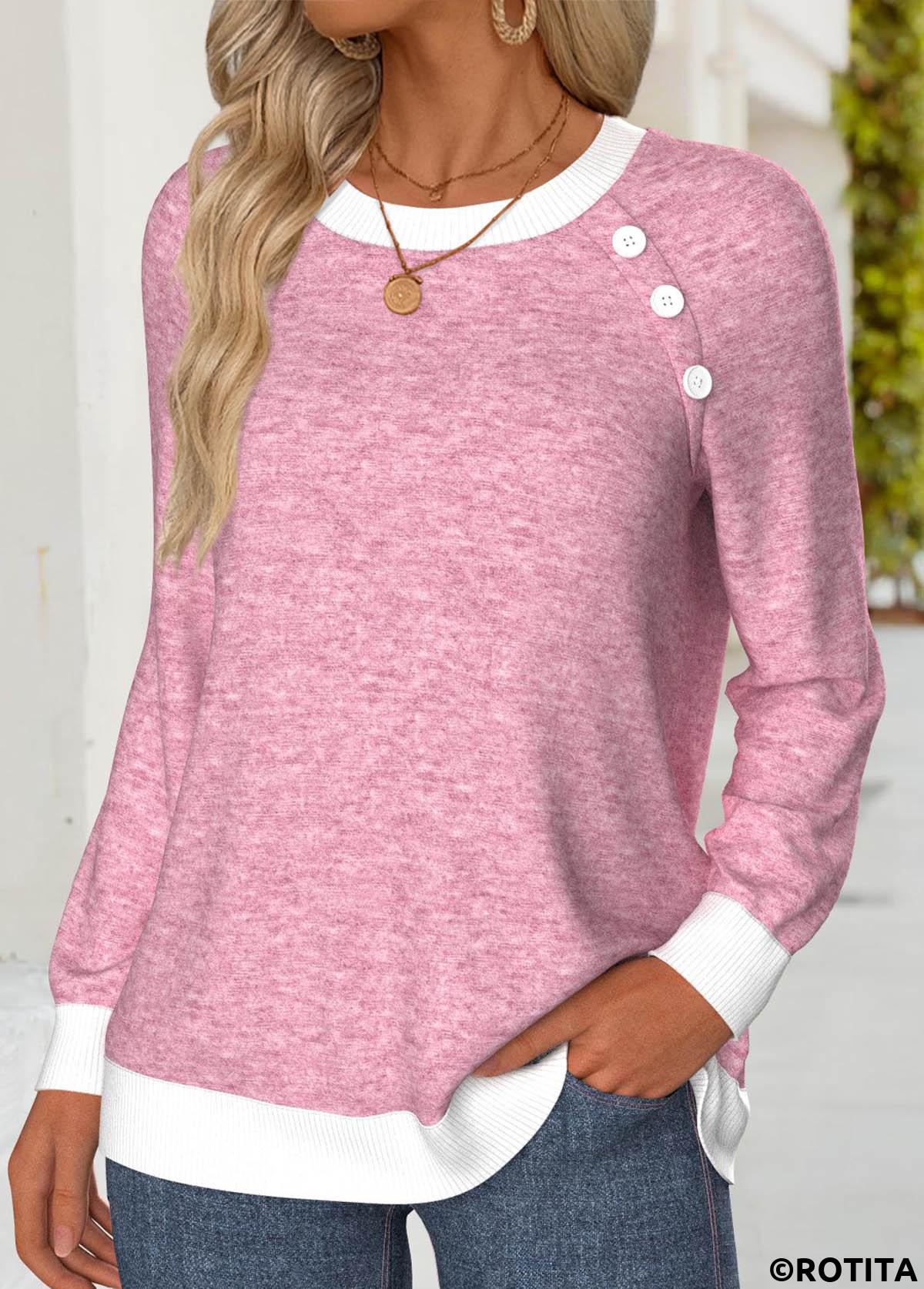 Multi Color tops,Plain Color tops,ROTITA Tummy Coverage Multi Color Round Neck Long Sleeve Sweatshirt