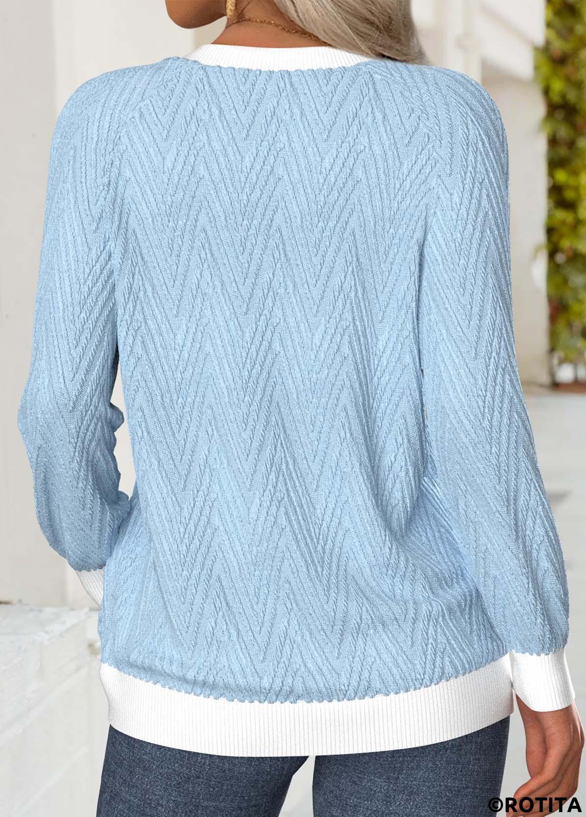 Light Blue tops,Plain Color tops,ROTITA Tummy Coverage Light Blue Round Neck Long Sleeve Sweatshirt
