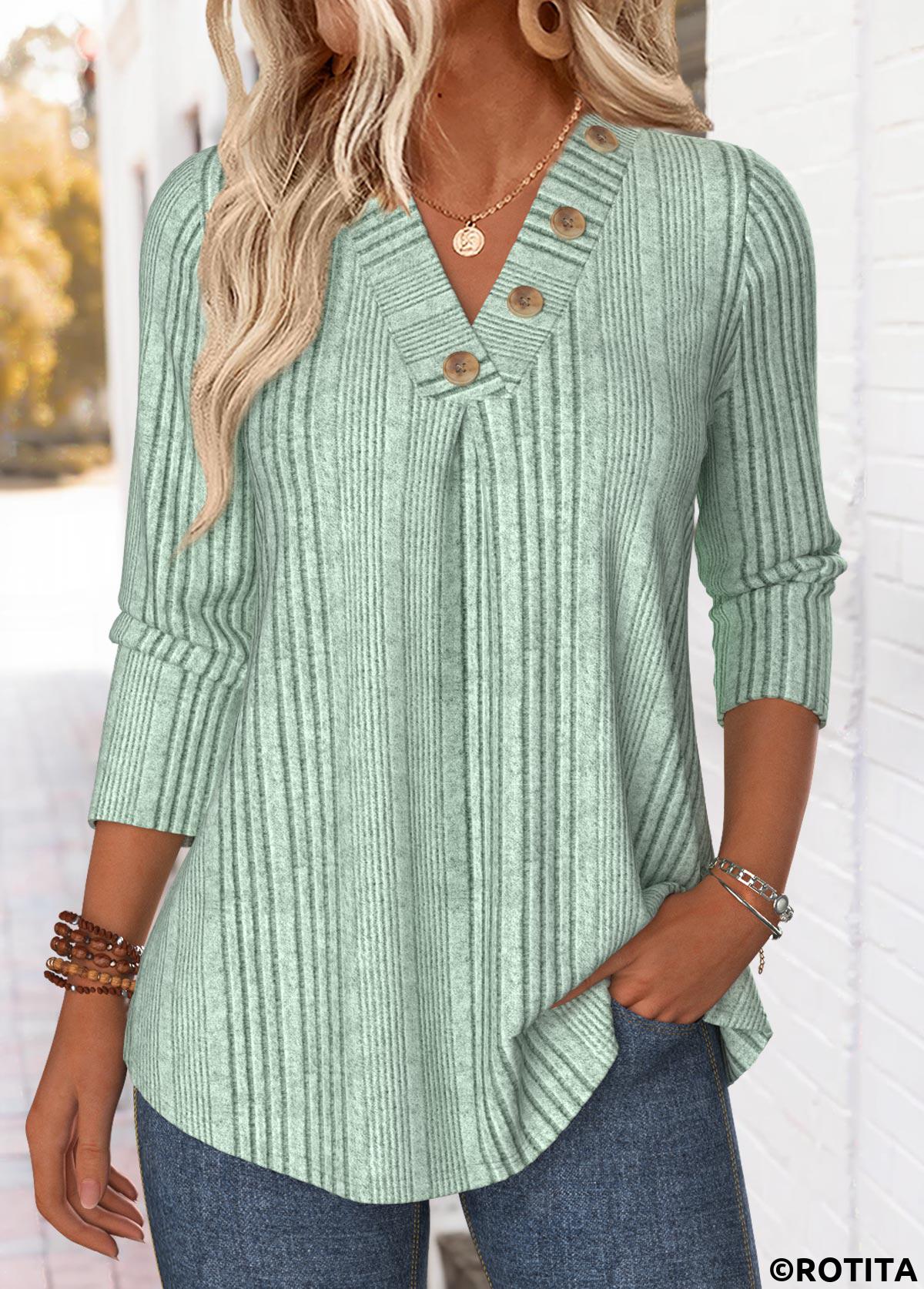 Sage Green tops,Plain Color tops,ROTITA Tummy Coverage Sage Green Cross Collar T Shirt