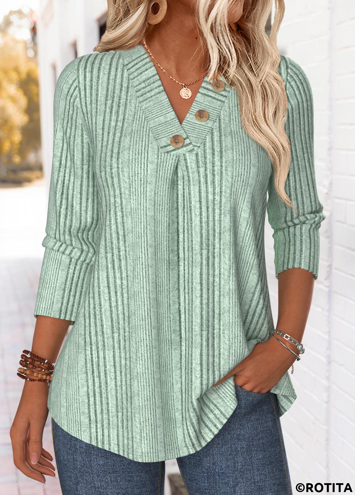 Sage Green tops,Plain Color tops,ROTITA Tummy Coverage Sage Green Cross Collar T Shirt