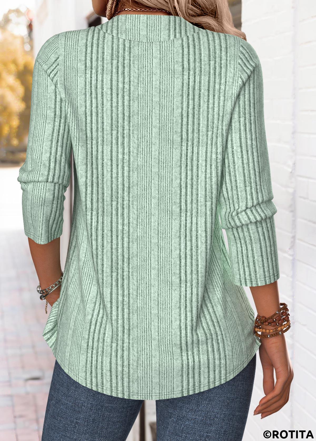 Sage Green tops,Plain Color tops,ROTITA Tummy Coverage Sage Green Cross Collar T Shirt