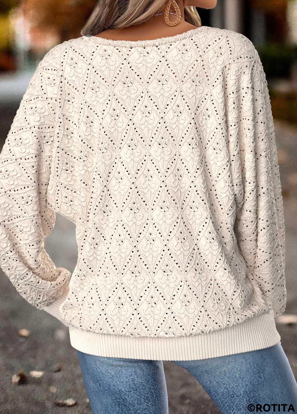 Beige tops,Plain Color tops,ROTITA Tummy Coverage Beige Round Neck Long Sleeve T Shirt