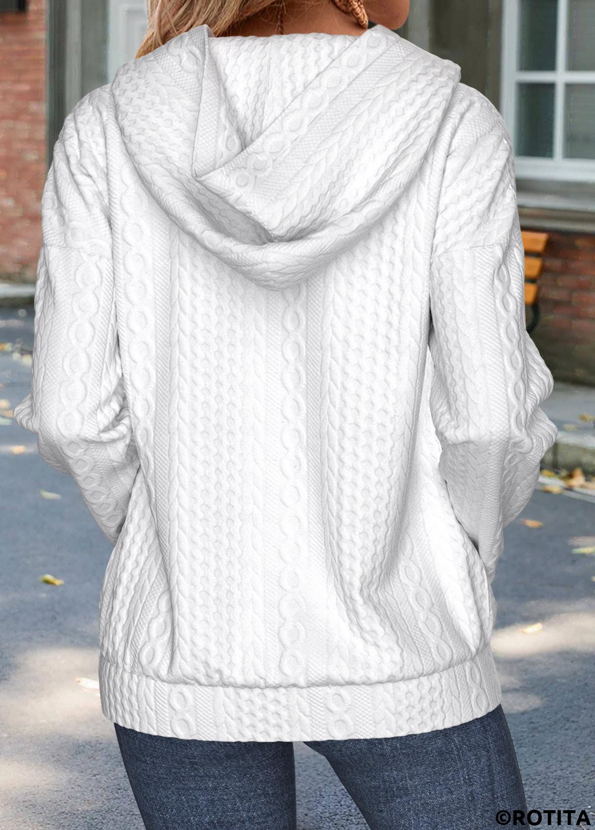 White tops,Plain Color tops,ROTITA Tummy Coverage White Long Sleeve Hoodie