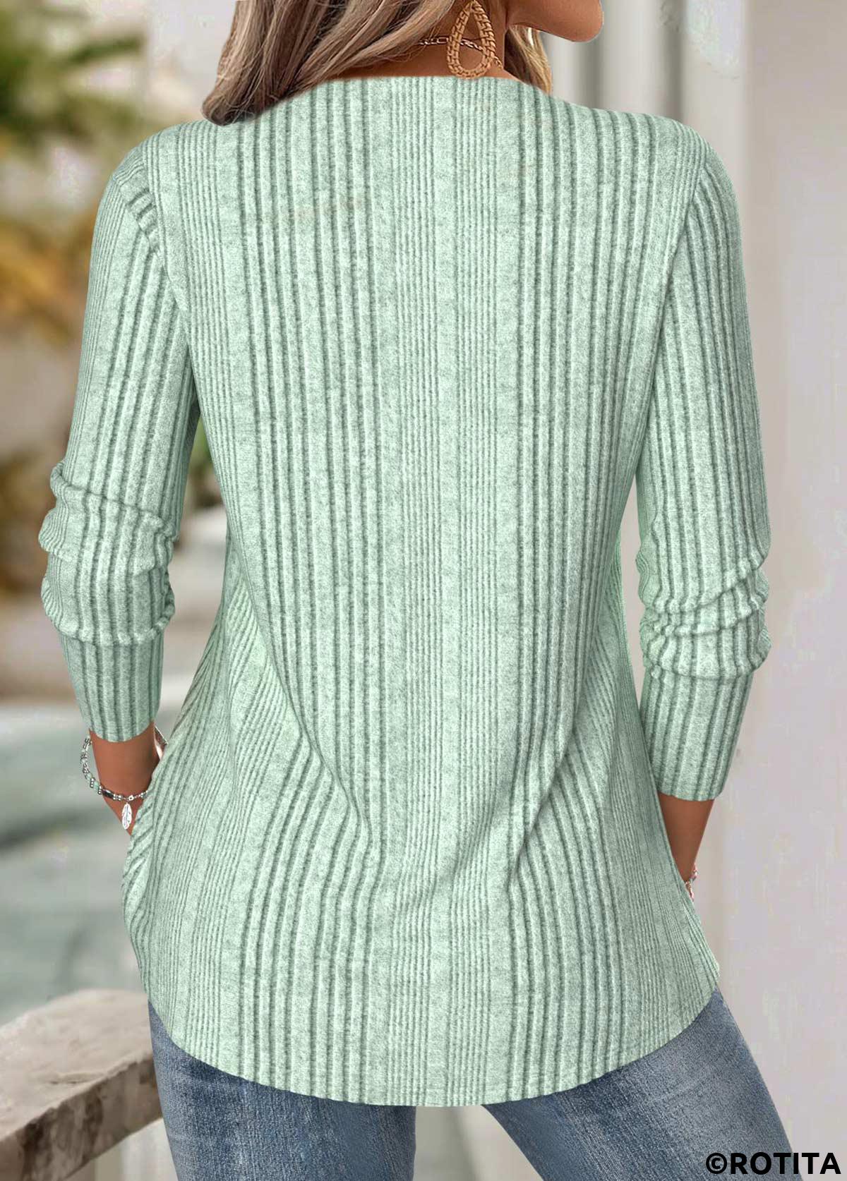 Sage Green tops,Plain Color tops,ROTITA Tummy Coverage Sage Green Split Neck T Shirt