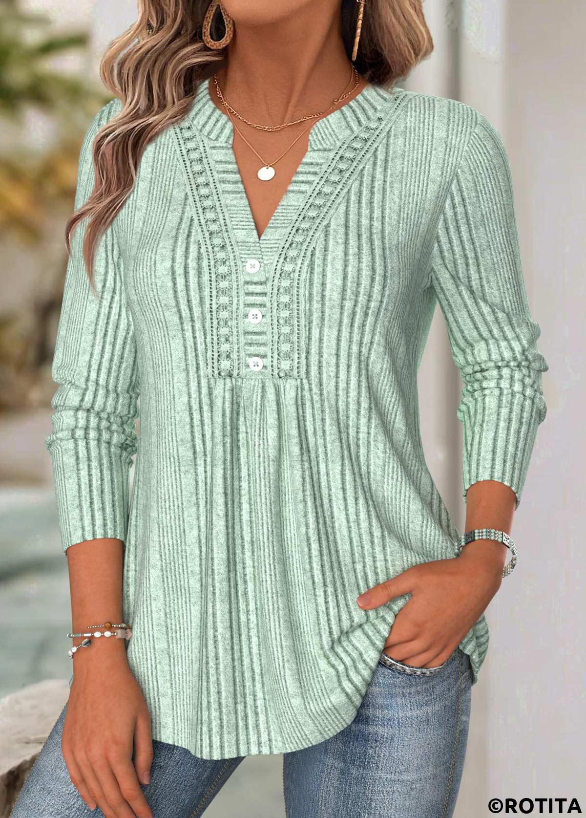 Sage Green tops,Plain Color tops,ROTITA Tummy Coverage Sage Green Split Neck T Shirt