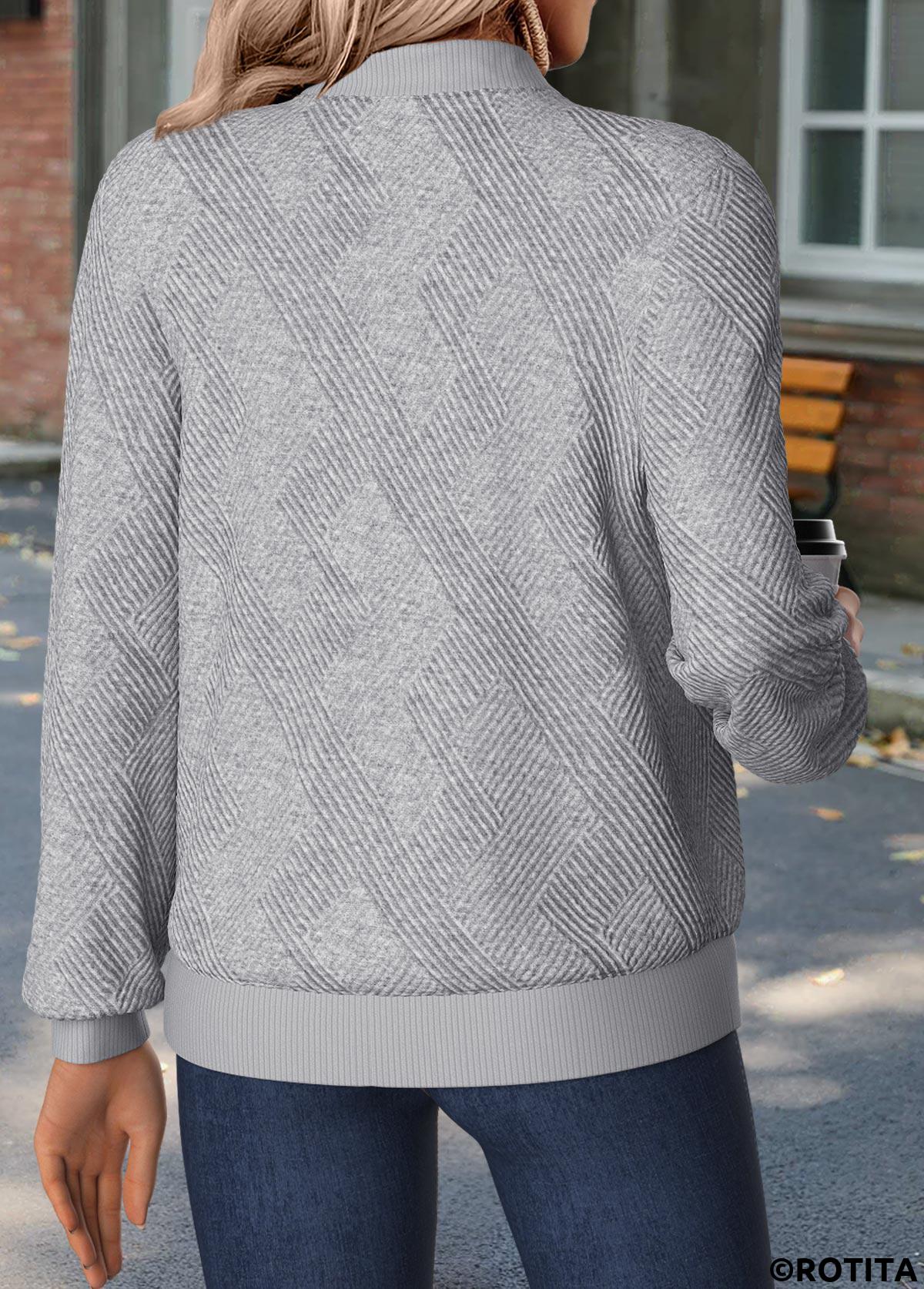 Light Grey Marl tops,Plain Color tops,ROTITA Tummy Coverage Light Grey Marl Stand Collar Track Jacket