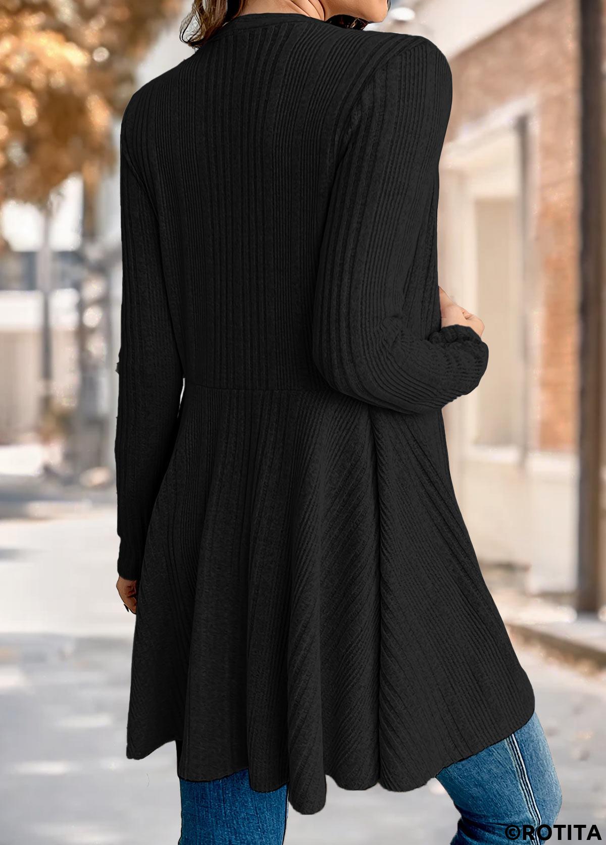 Black tops,Plain Color tops,ROTITA Black Long Sleeve Tunic Light Cardigan
