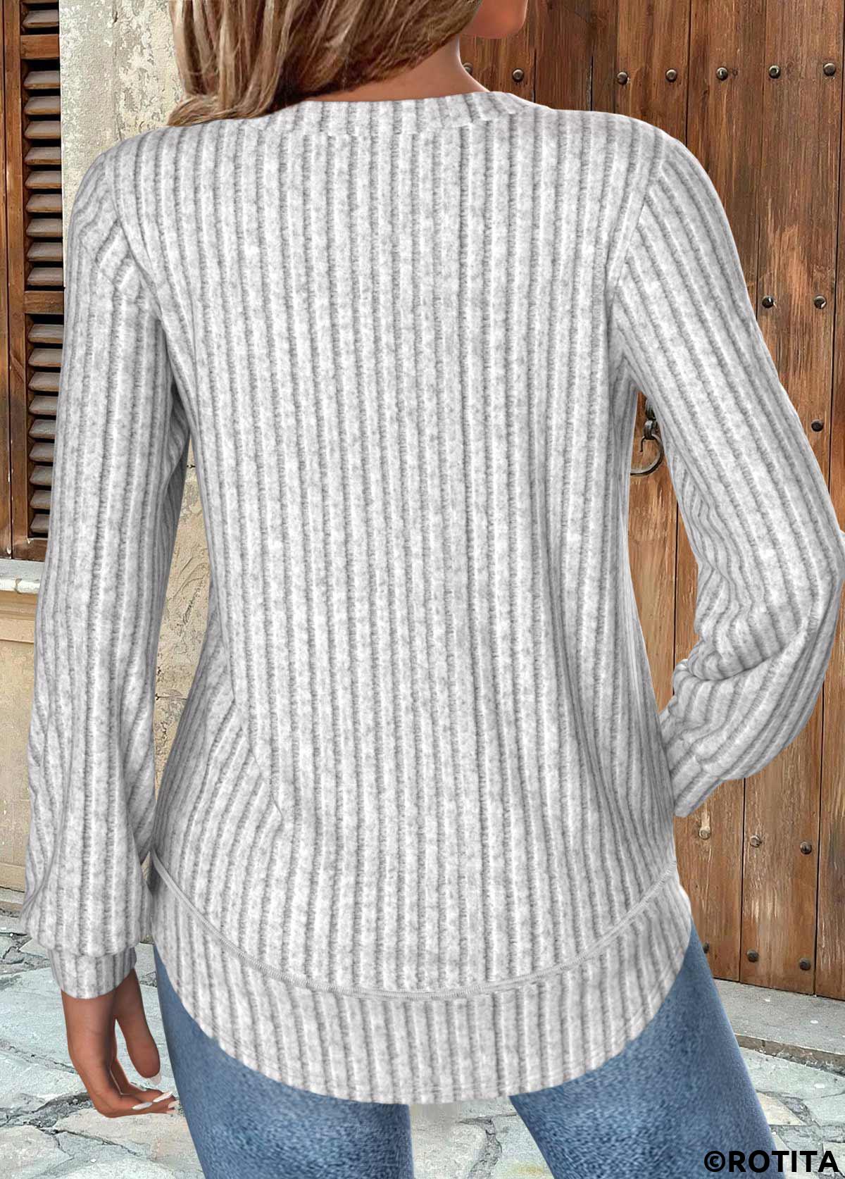 Light Grey Marl tops,Plain Color tops,ROTITA Tummy Coverage Light Grey Marl Round Neck Sweatshirt