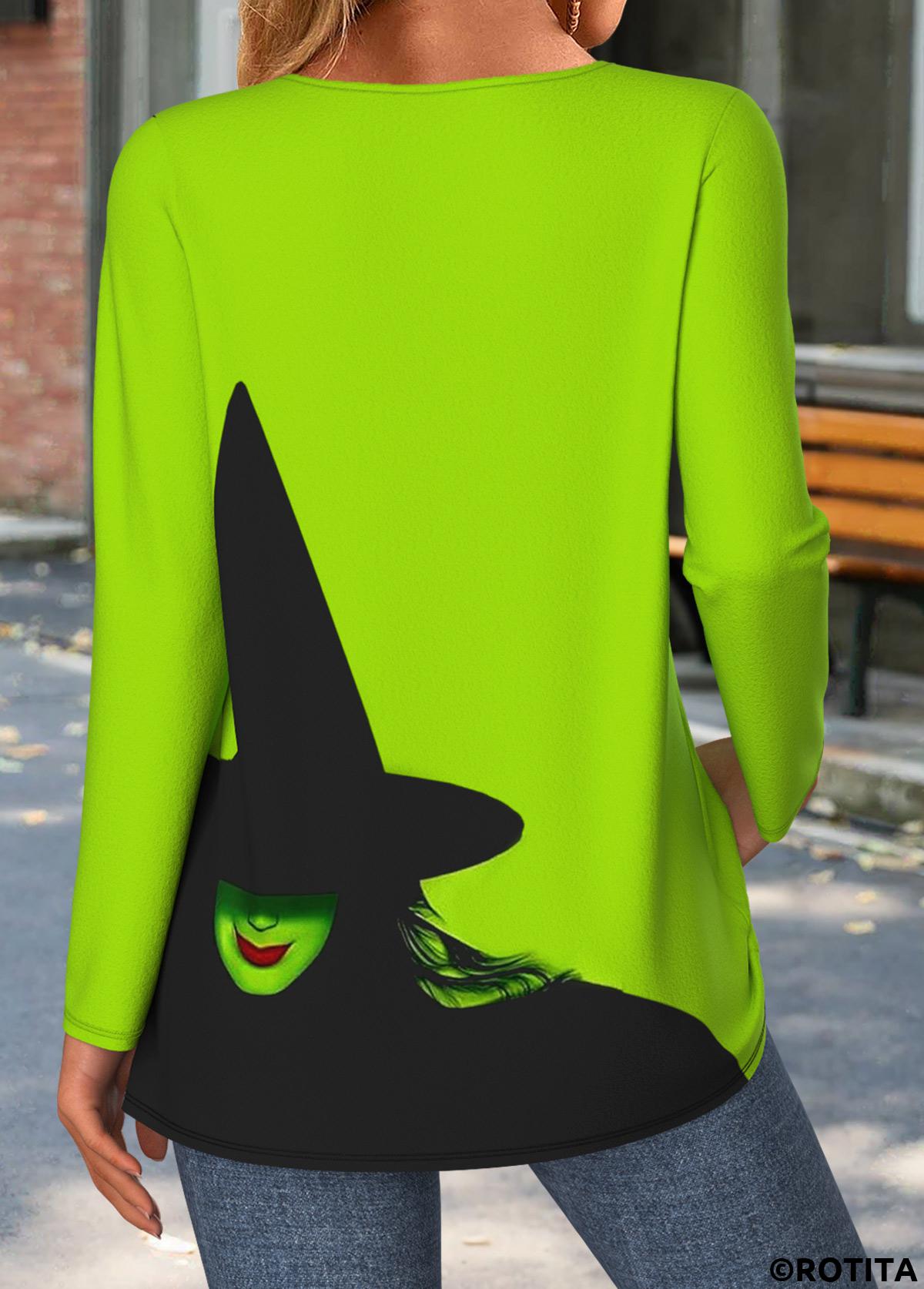Neon Green tops,Halloween tops,ROTITA Halloween Tummy Coverage Neon Green Round Neck T Shirt