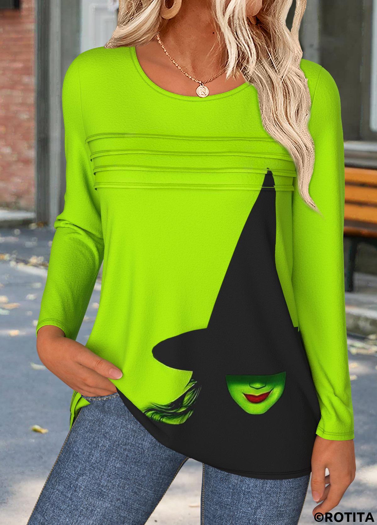 Neon Green tops,Halloween tops,ROTITA Halloween Tummy Coverage Neon Green Round Neck T Shirt