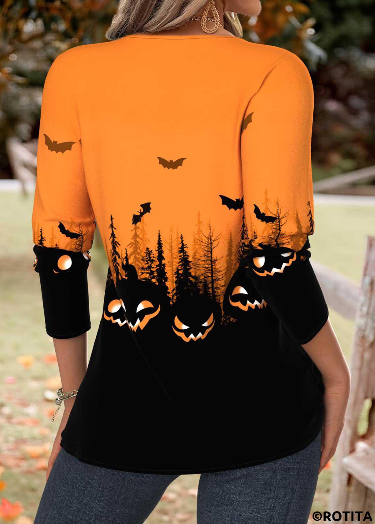 Orange tops,Halloween tops,ROTITA Halloween Tummy Coverage Orange Split Neck T Shirt