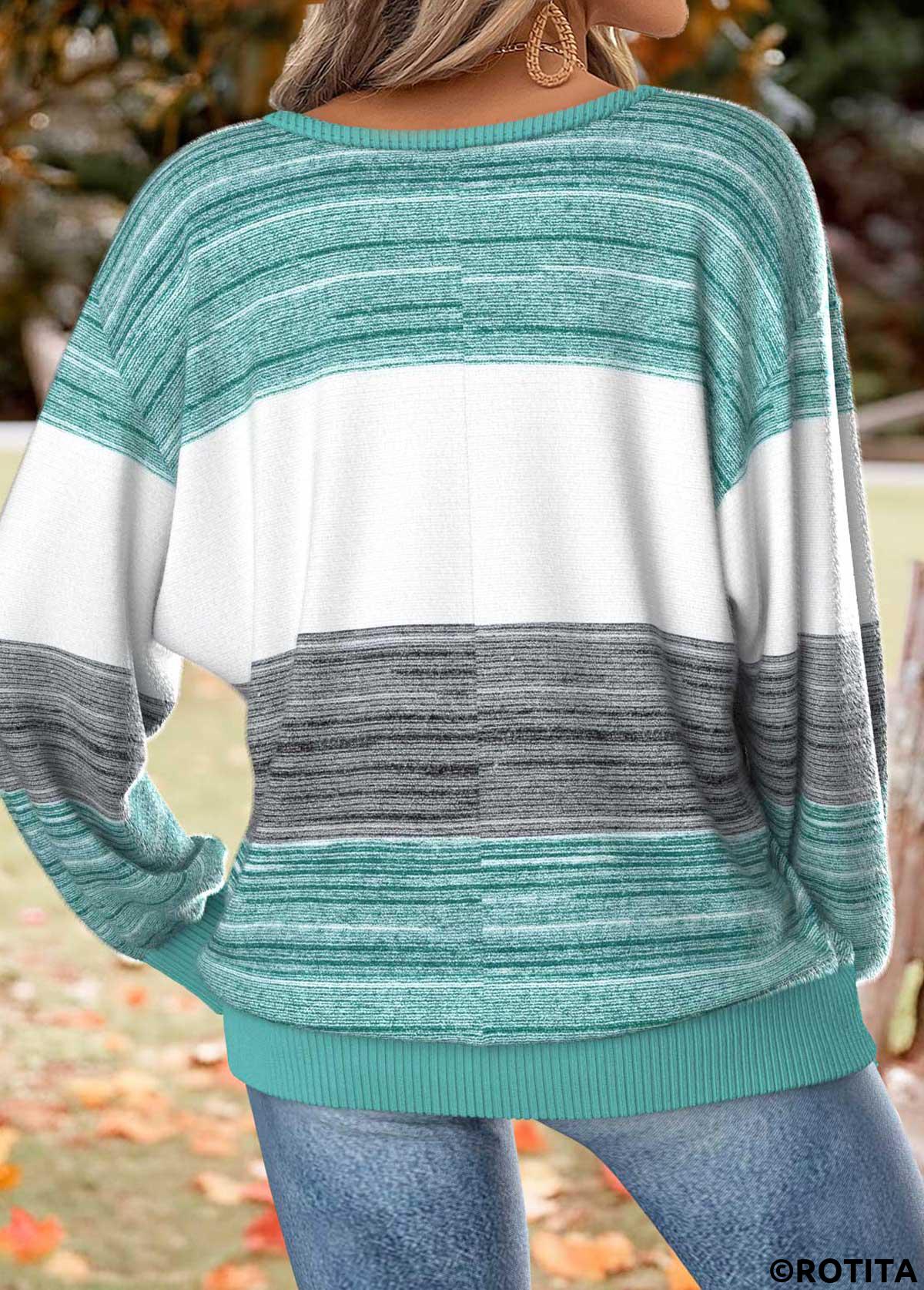 Mint Green tops,Striped tops,Geometric tops,ROTITA Tummy Coverage Striped Mint Green Round Neck T Shirt