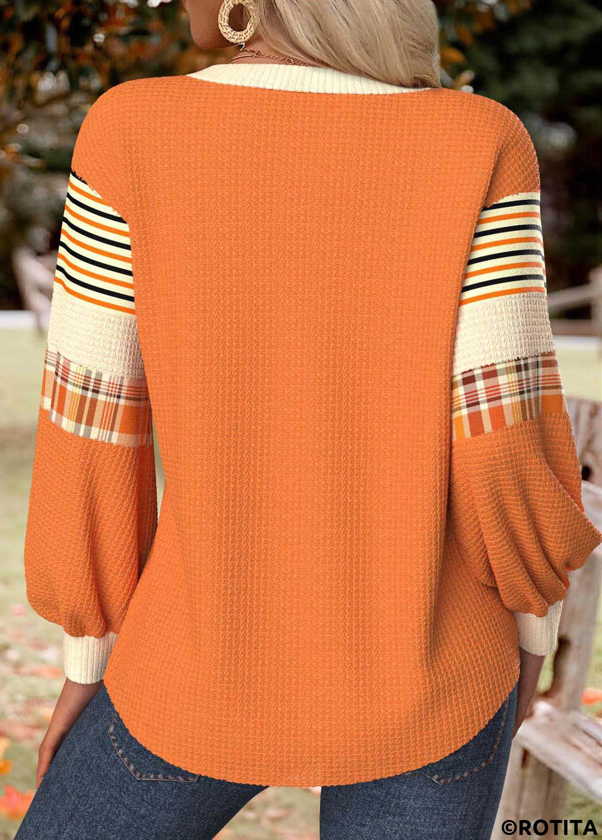 Neon Orange tops,Halloween tops,ROTITA Halloween Tummy Coverage Pumpkin Print Neon Orange Sweatshirt