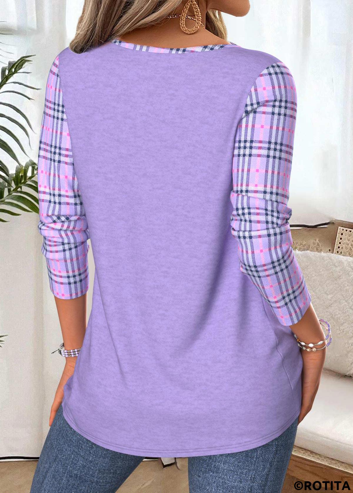 Light Purple tops,Halloween tops,ROTITA Halloween Tummy Coverage Pumpkin Print Light Purple T Shirt