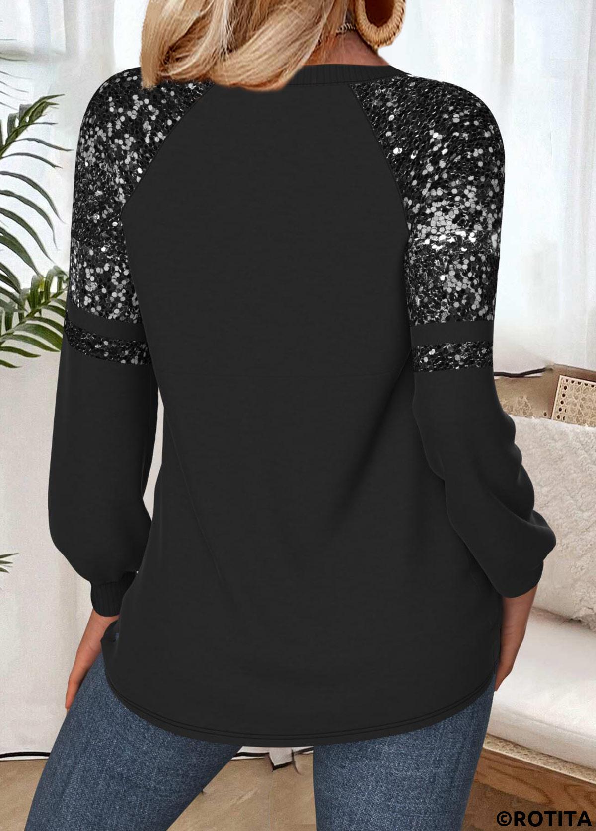 Black tops,Halloween tops,ROTITA Halloween Tummy Coverage Black Round Neck Long Sleeve Sweatshirt